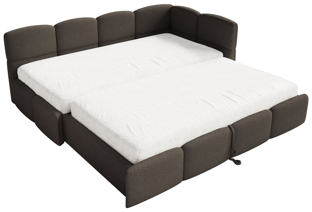Jugendbett 90x200 cm Cloudy, rechtsseitig ausziehbar, mit Matratzen, braunes Bouclé