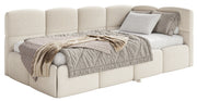 Jugendbett 90x200 cm Cloudy, rechtsseitig ausziehbar, mit Matratzen, hellbeige Bouclé