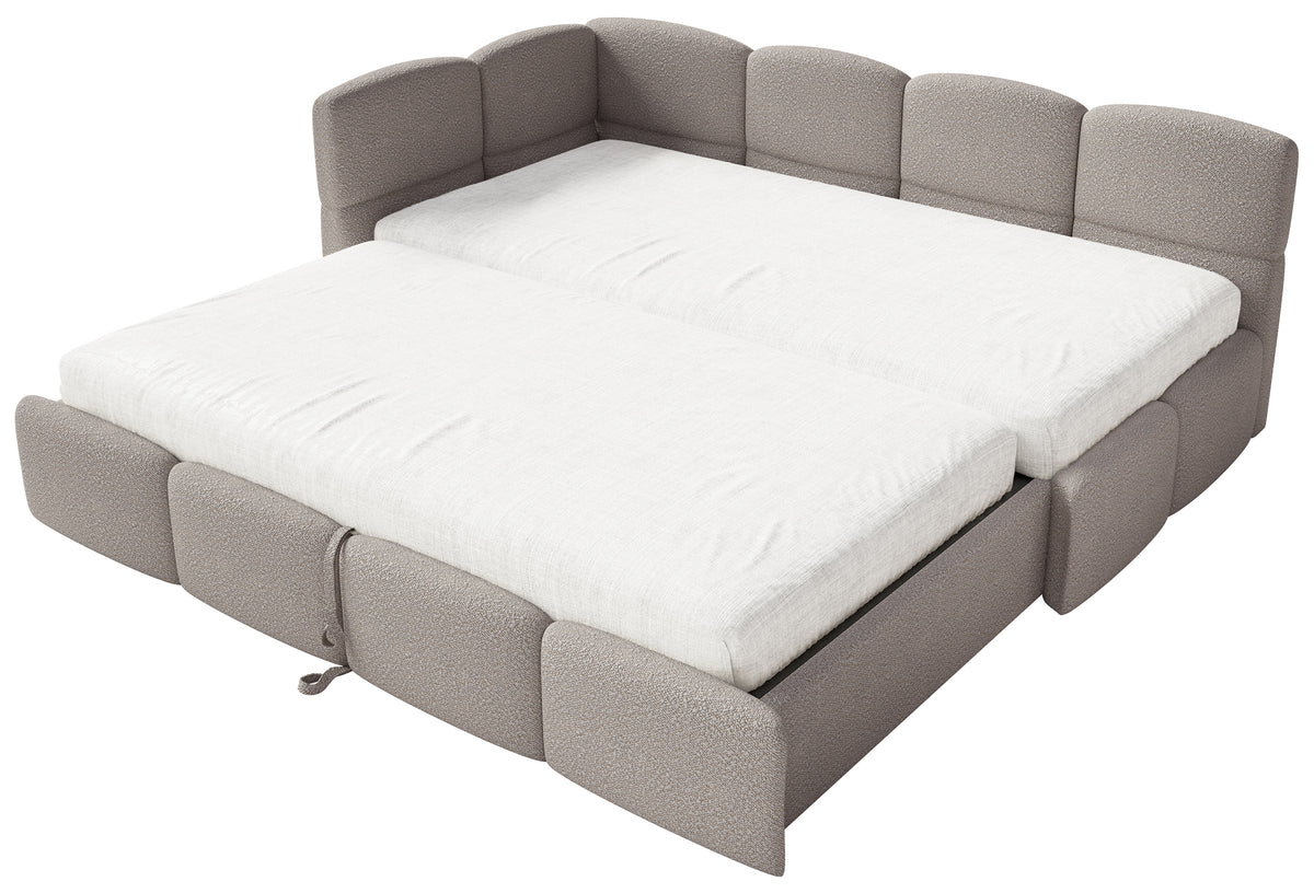 Jugendbett 90x200 cm Cloudy, links ausziehbar, mit hellgrauen Bouclé-Matratzen
