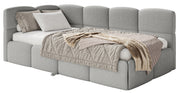 Jugendbett 90x200 cm Cloudy, links ausziehbar, mit Matratzen, graues Bouclé