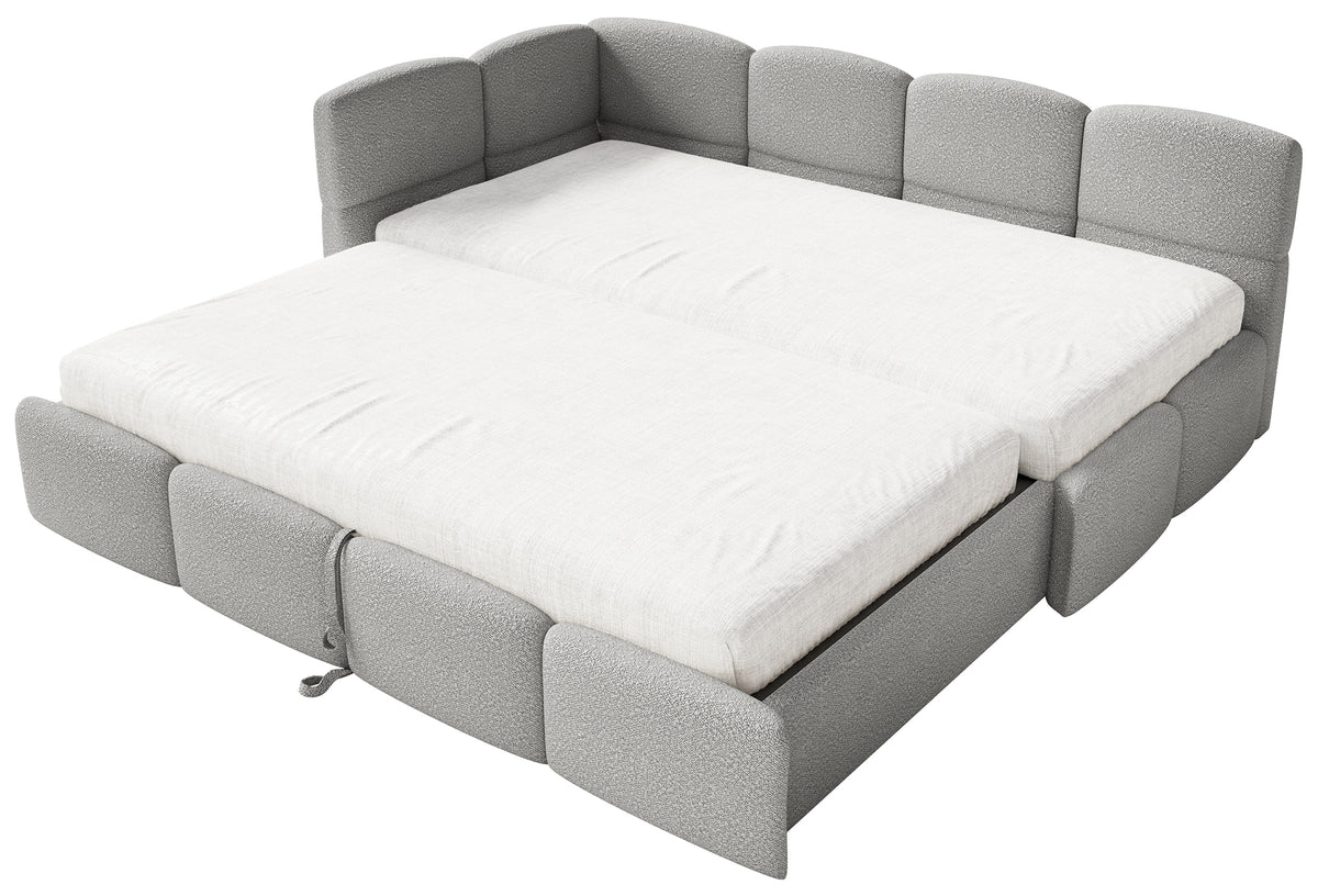 Jugendbett 90x200 cm Cloudy, links ausziehbar, mit Matratzen, graues Bouclé