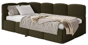 Jugendbett 90x200 cm Cloudy, linksseitig ausziehbar, mit Matratzen, olivgrüner Bouclé-Bezug