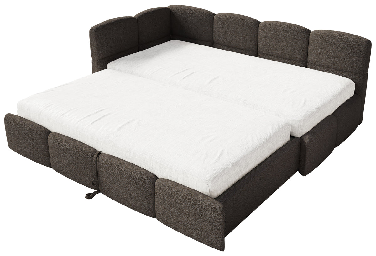 Jugendbett 90x200 cm Cloudy, links ausziehbar, mit Matratzen, braunes Bouclé