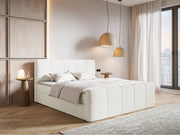 Kontinentalbett 180x200 cm Cloudy II mit Stauraum und Topper, cremefarbenes Bouclé