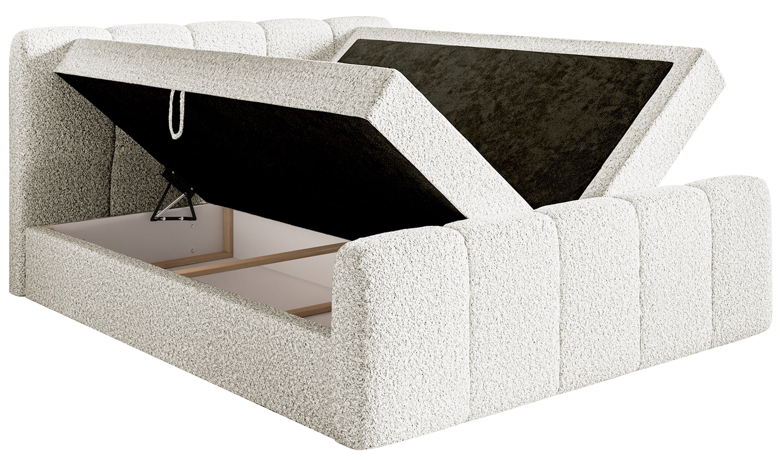 Kontinentalbett 180x200 cm Cloudy II mit Stauraum und Topper, cremefarbenes Bouclé