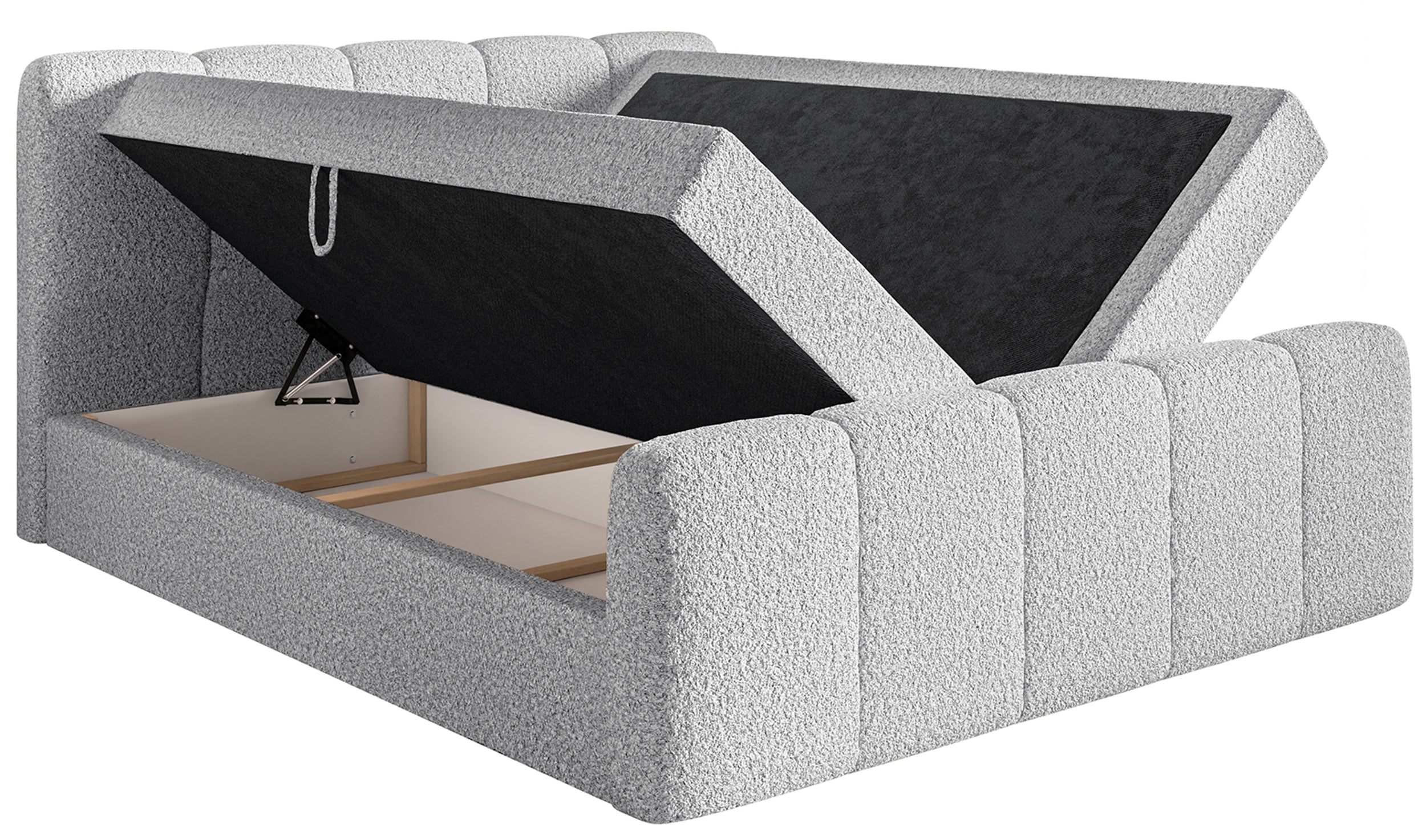 Kontinentalbett 140x200 cm Cloudy II mit Stauraum und Topper, hellgraues Bouclé