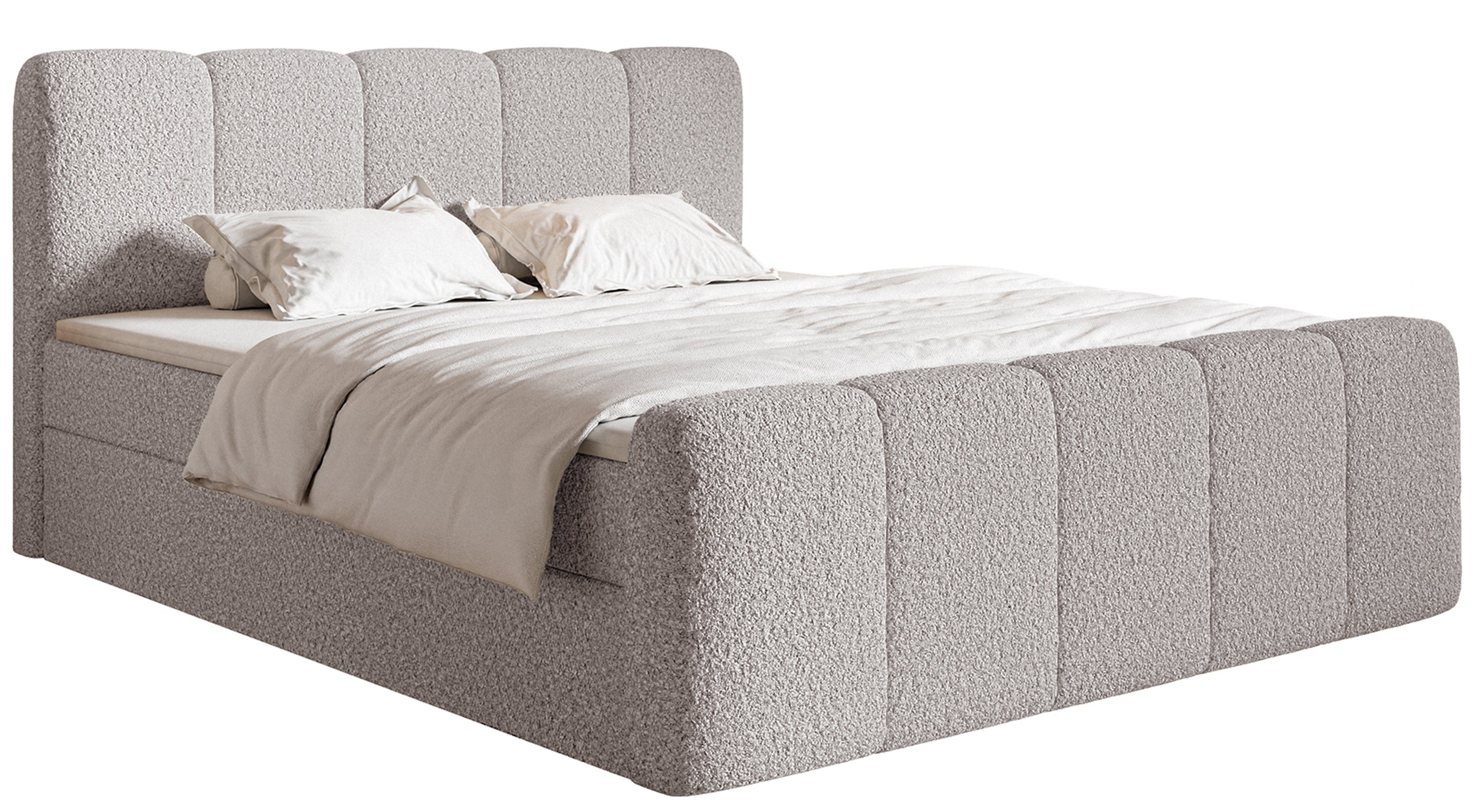 Kontinentalbett 140x200 cm Cloudy II mit Stauraum und Topper, grau-braunes Bouclé