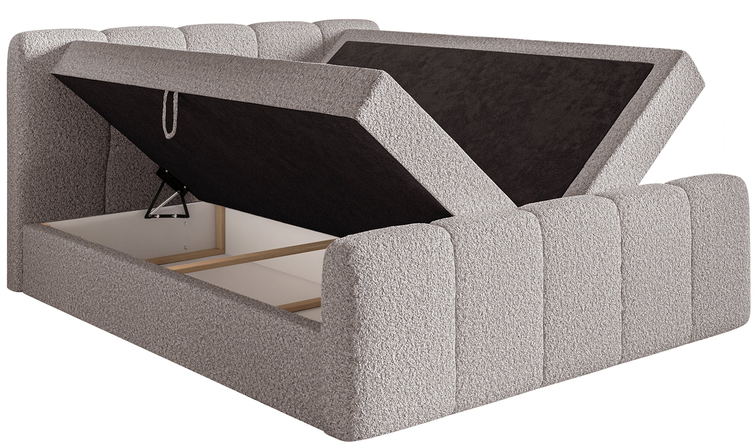 Kontinentalbett 140x200 cm Cloudy II mit Stauraum und Topper, grau-braunes Bouclé