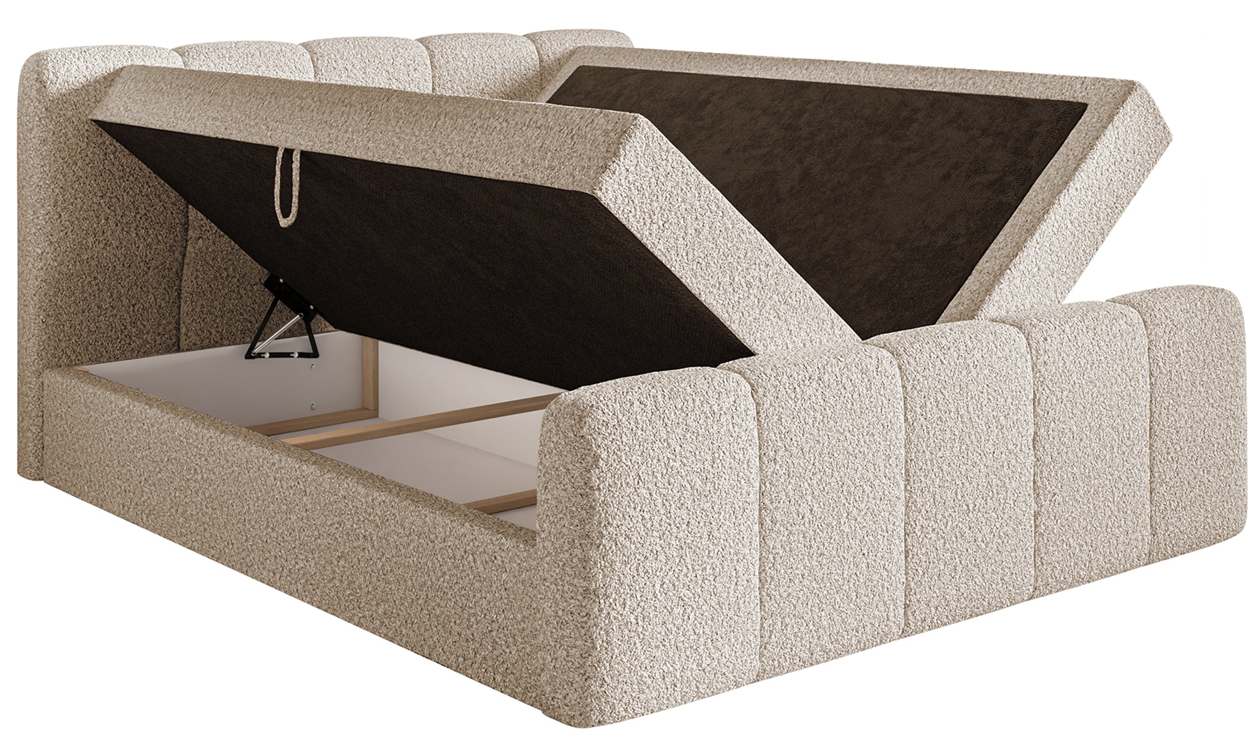 Kontinentales Bett 140x200 cm Cloudy II mit Stauraum und Topper, hellbeige Bouclé