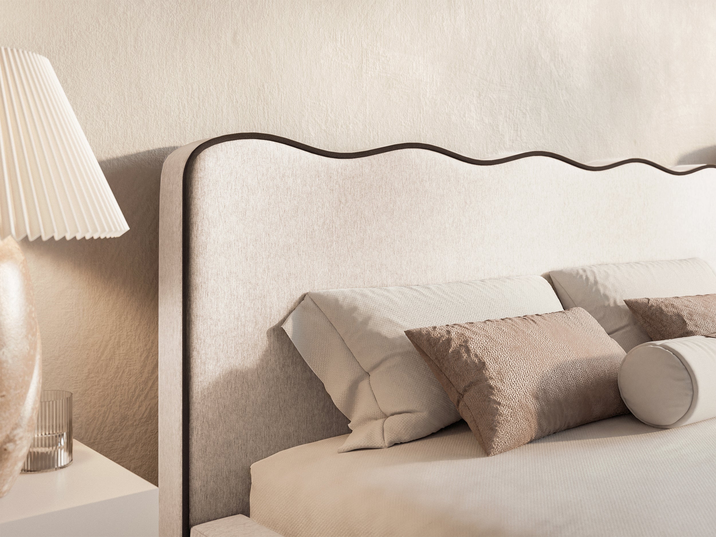 Polsterbett 140x200 cm Duney hellbeige Geflecht