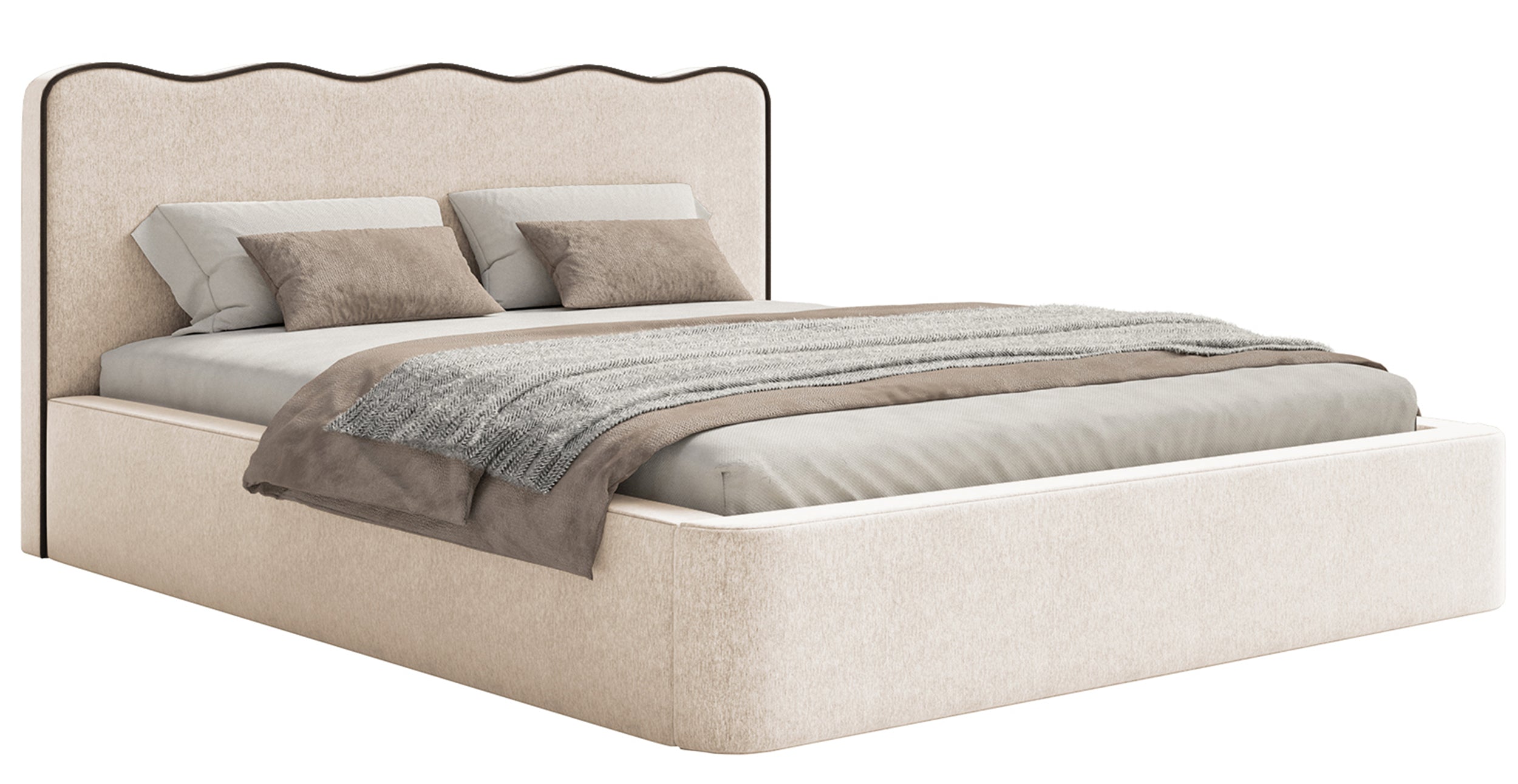 Gepolstertes Bett 160x200 cm Duney mit Stauraum, hellbeige Flechtmuster