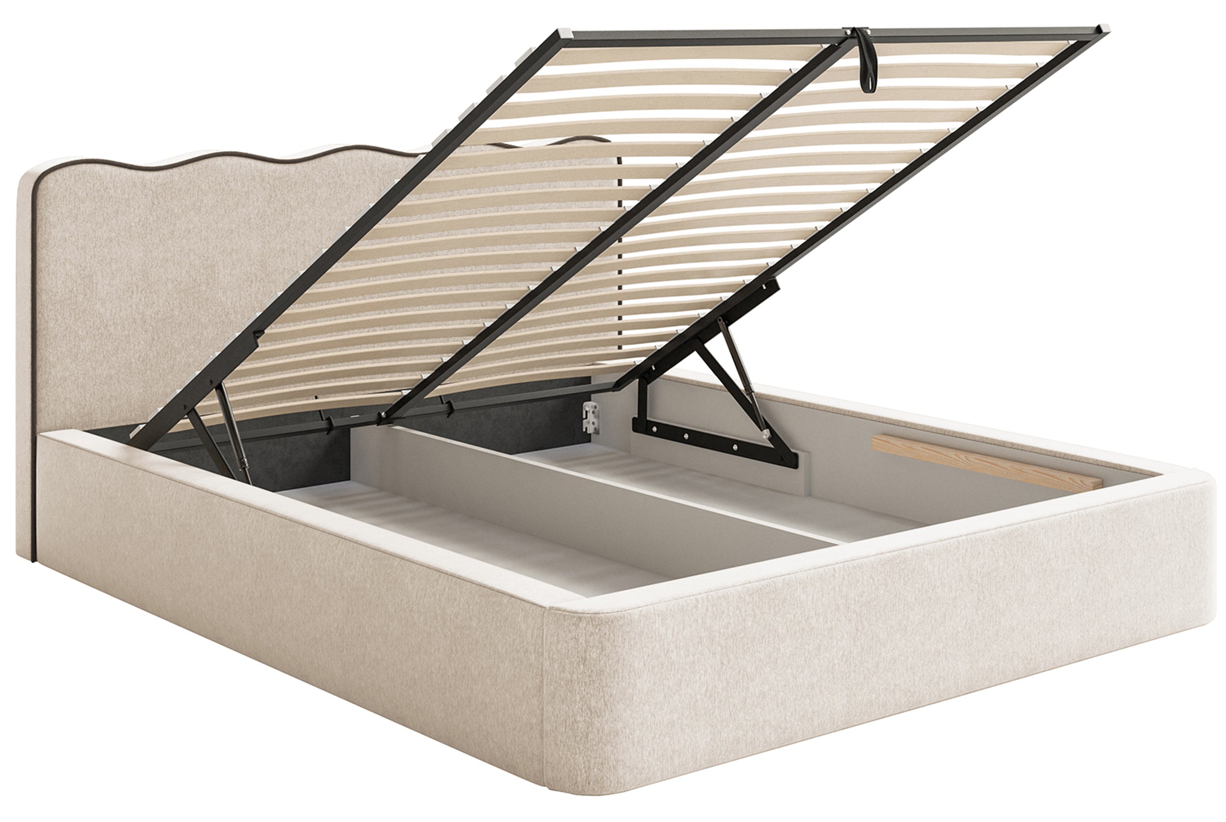 Polsterbett 200x200 cm Duney mit Stauraum, hellbeige Geflecht