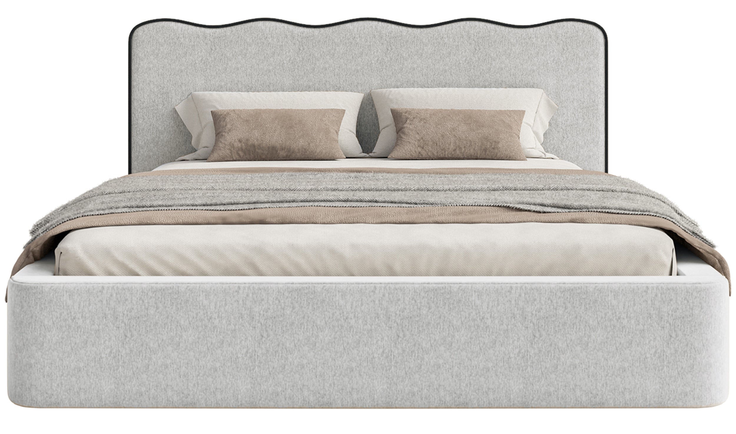 Gepolstertes Bett 160x200 cm Duney mit Stauraum, hellgraues Flechtmuster