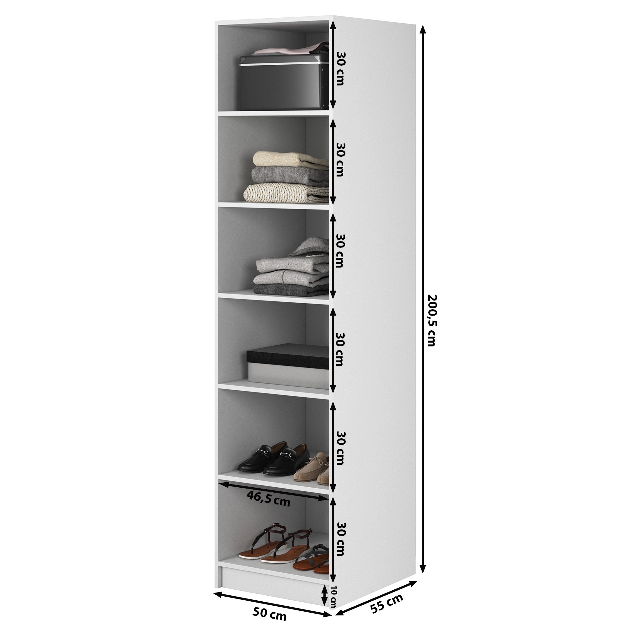 Kaspe Garderobe mit 50 cm Regalen Weiß