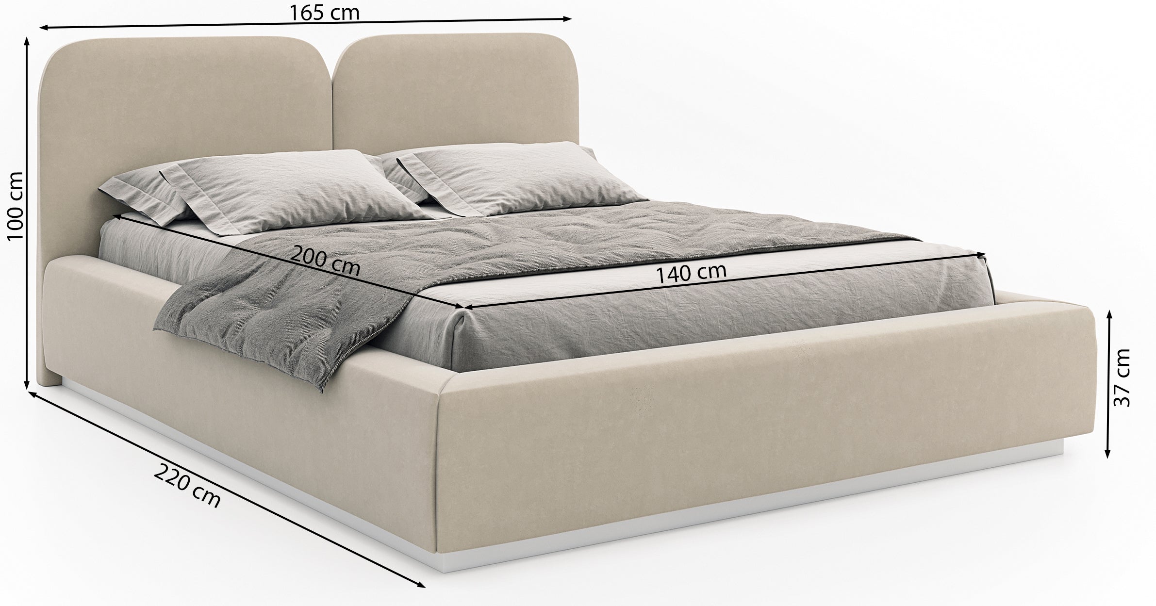 Polsterbett 140x200 cm Comoves mit Stauraum, Metallrahmen, grau-beiges Samt