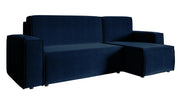 Ecksofa mit Schlafunktion Copertino, L-förmig, mit Stauraum, universell, marineblauer hydrophober Samt