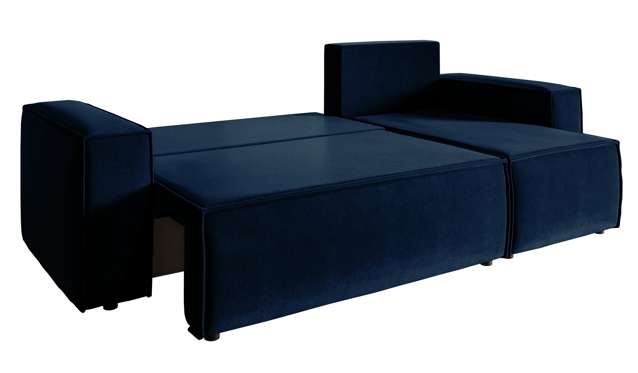 Ecksofa mit Schlafunktion Copertino, L-förmig, mit Stauraum, universell, marineblauer hydrophober Samt