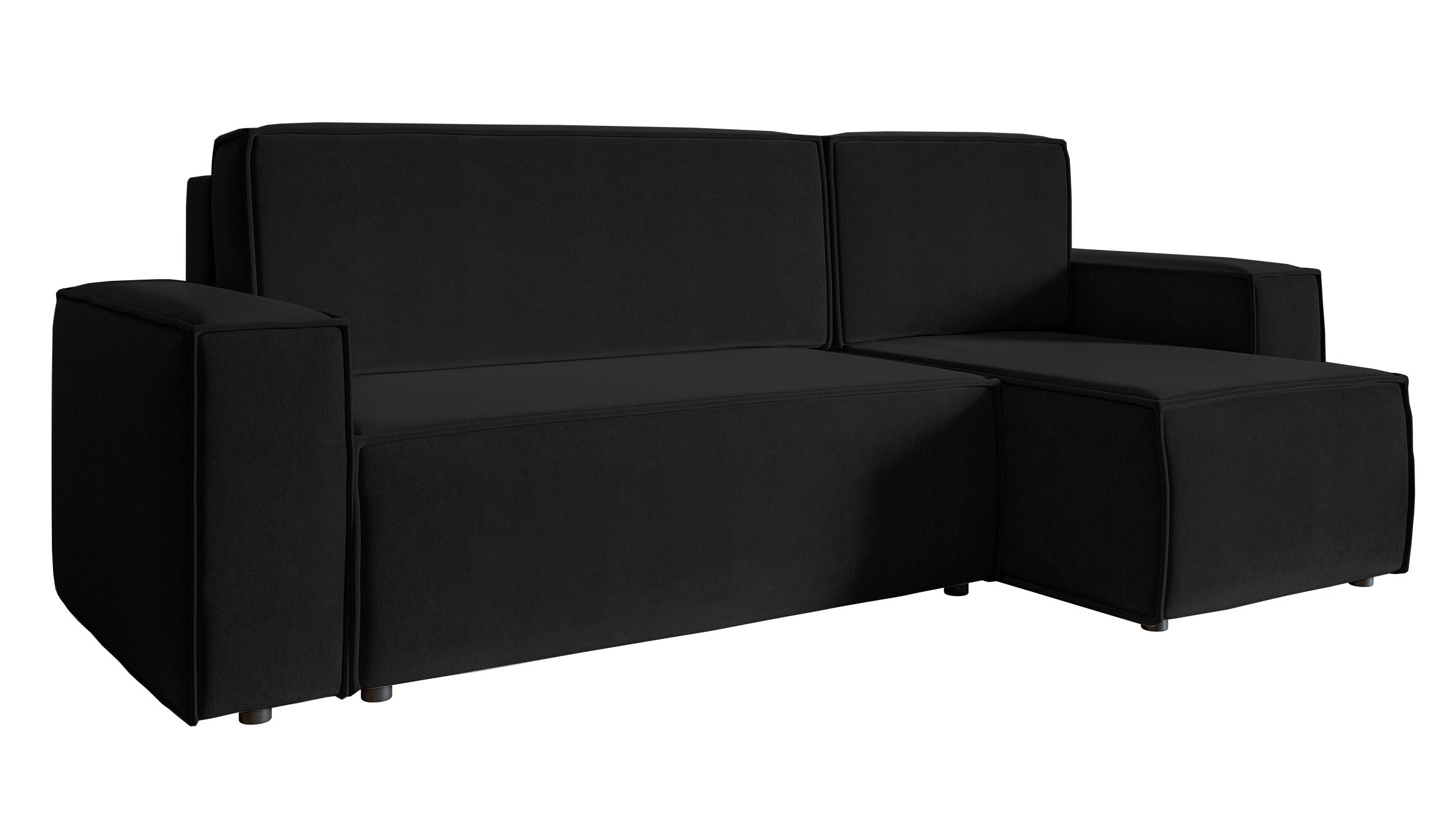 Ecksofa mit Schlaffunktion Copertino, L-förmig, mit Stauraum, universell, schwarzer wasserabweisender Samt