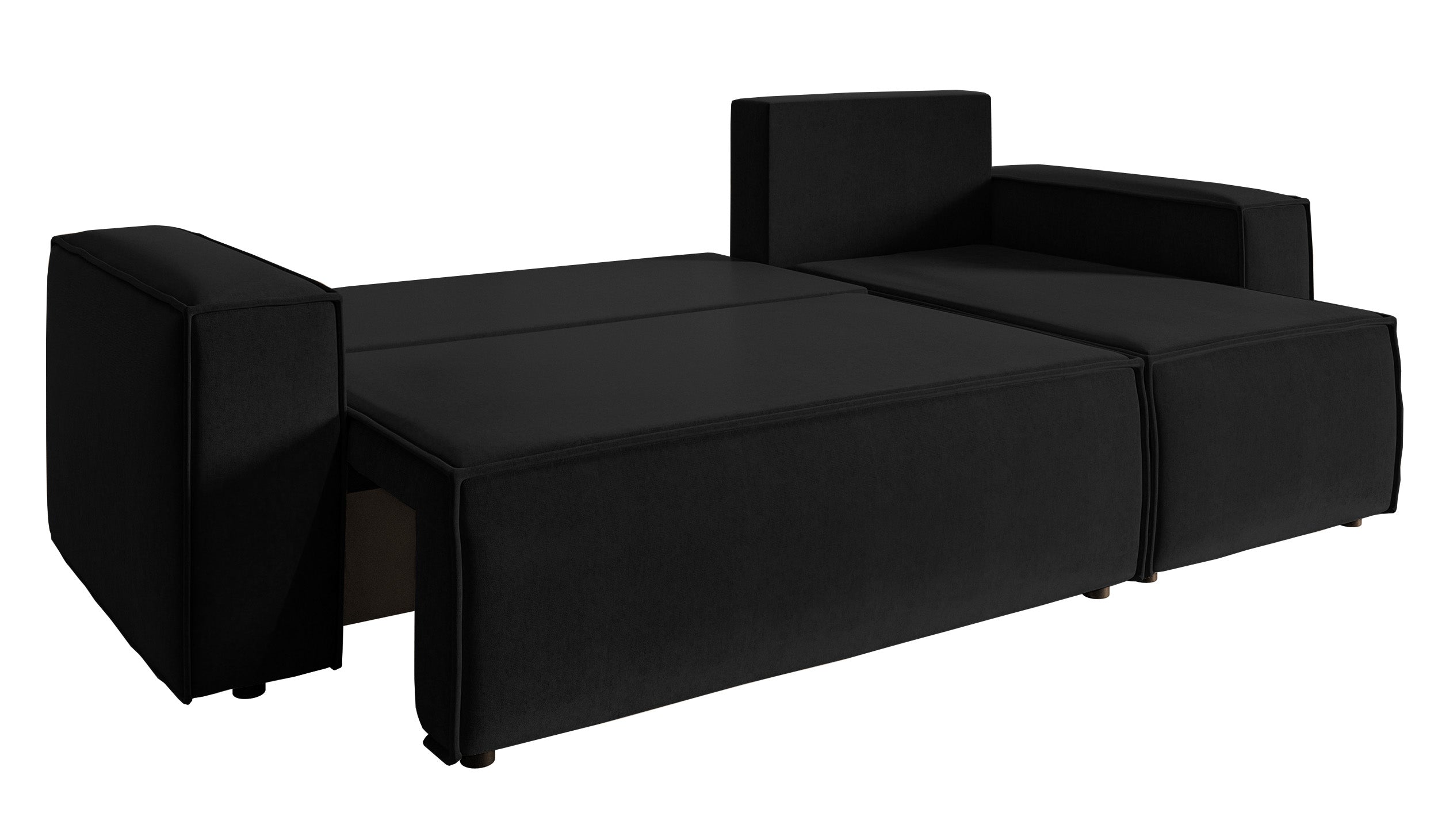 Ecksofa mit Schlaffunktion Copertino, L-förmig, mit Stauraum, universell, schwarzer wasserabweisender Samt