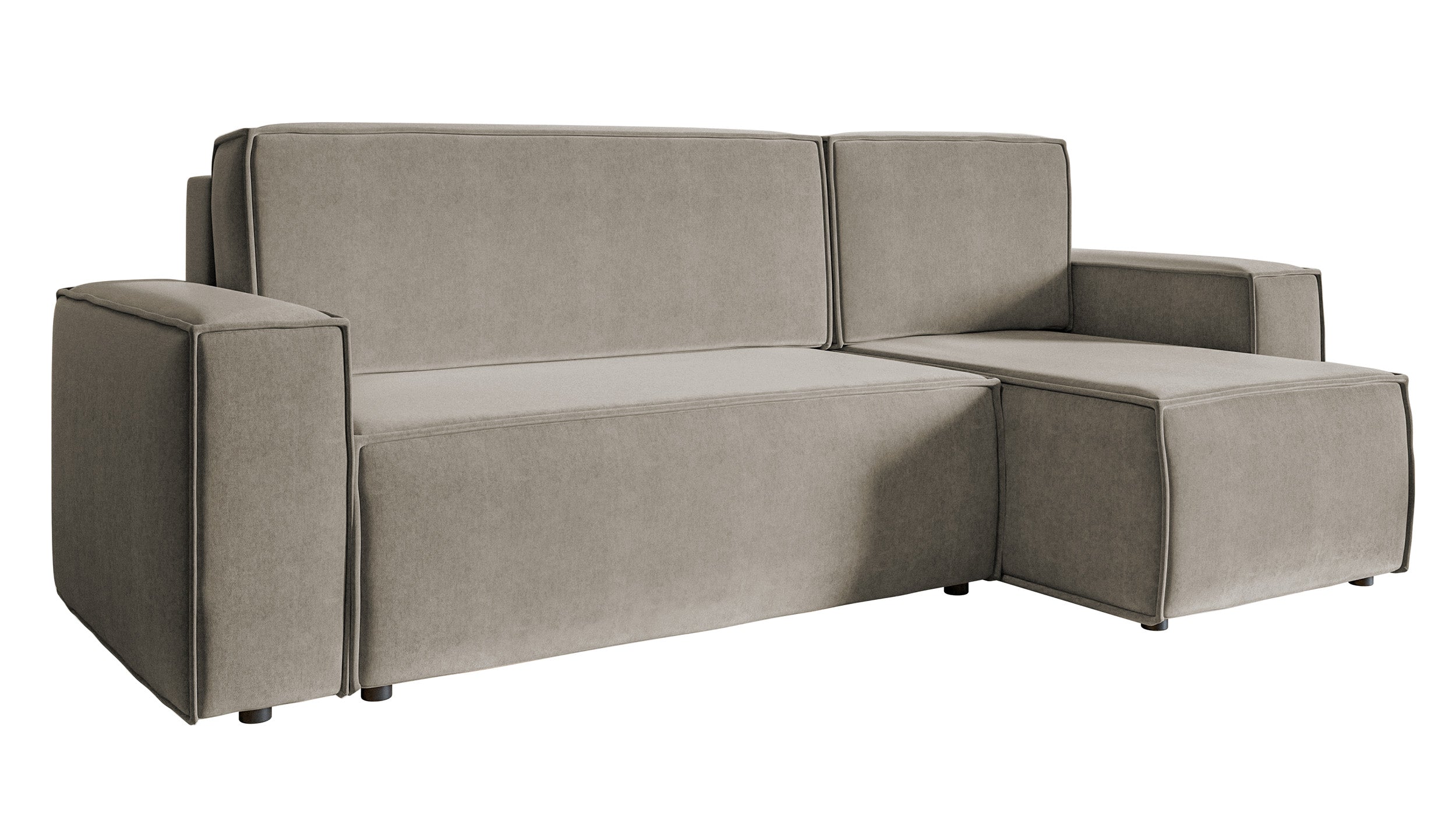 Ecksofa mit Schlaffunktion Copertino, L-förmig, mit Stauraum, universell, grau-beige, wasserabweisender Veloursstoff