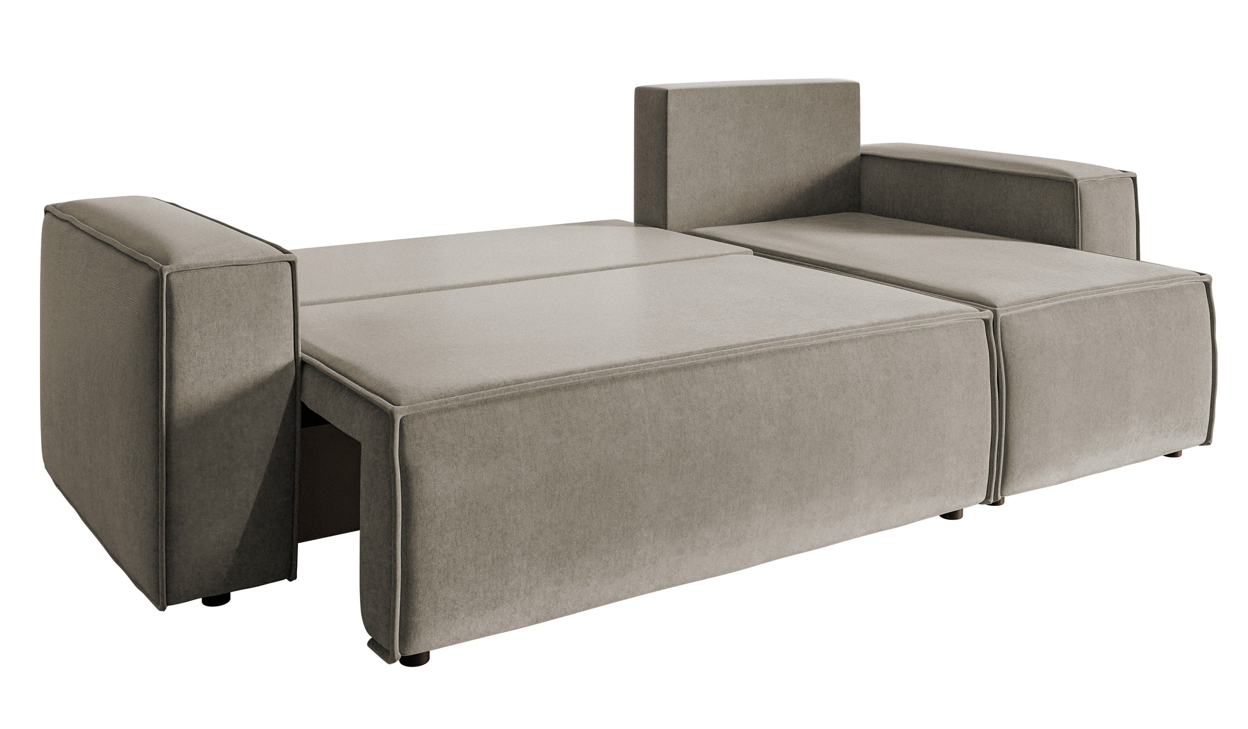 Ecksofa mit Schlaffunktion Copertino, L-förmig, mit Stauraum, universell, grau-beige, wasserabweisender Veloursstoff
