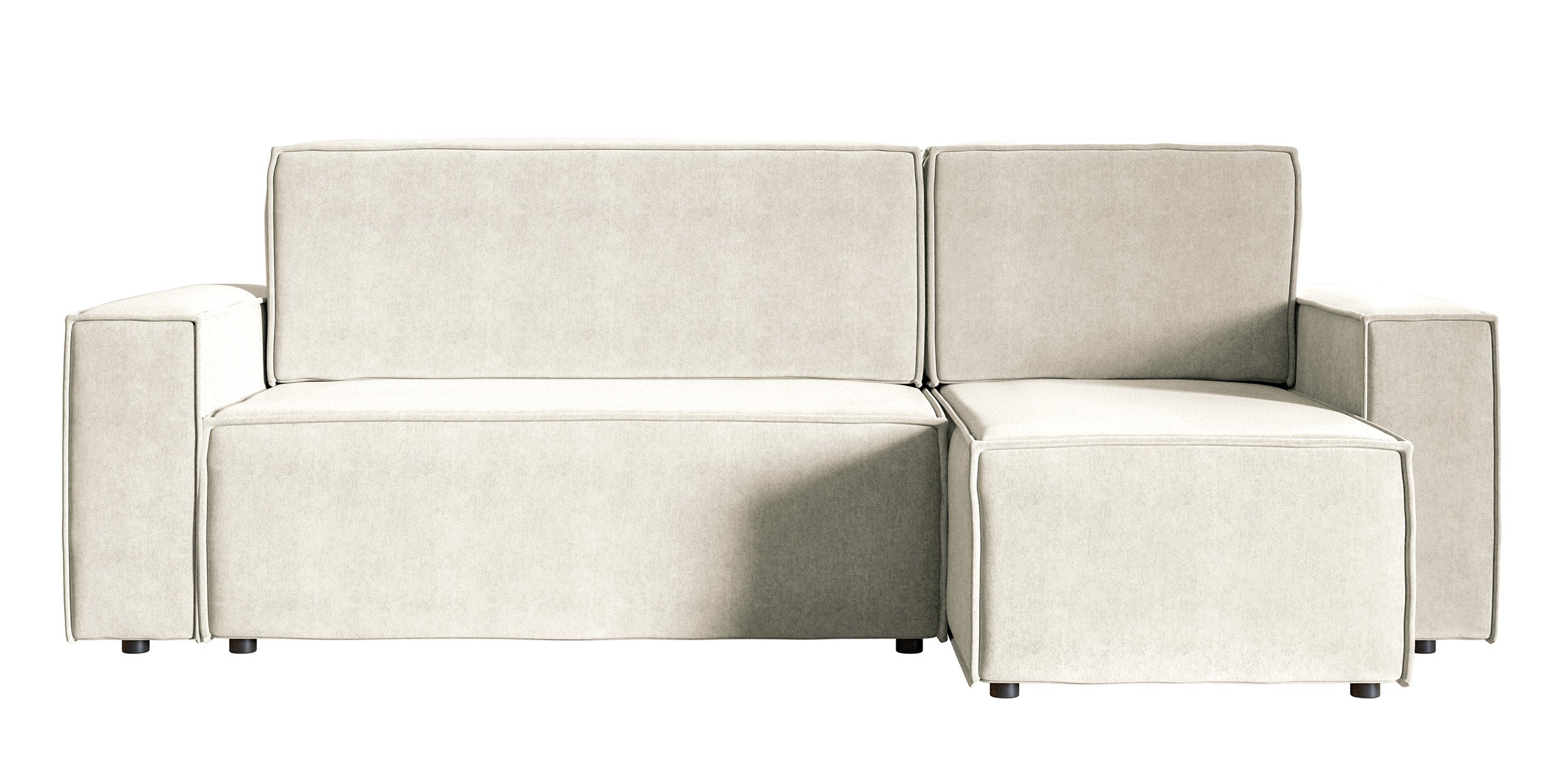 Ecksofa mit Schlaffunktion Copertino, L-förmig, mit Stauraum, universell, hellbeiger hydrophober Samtstoff