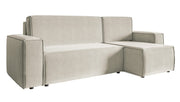 Ecksofa mit Schlaffunktion Copertino, L-förmig, mit Stauraum, universell, hellbeiger hydrophober Samtstoff