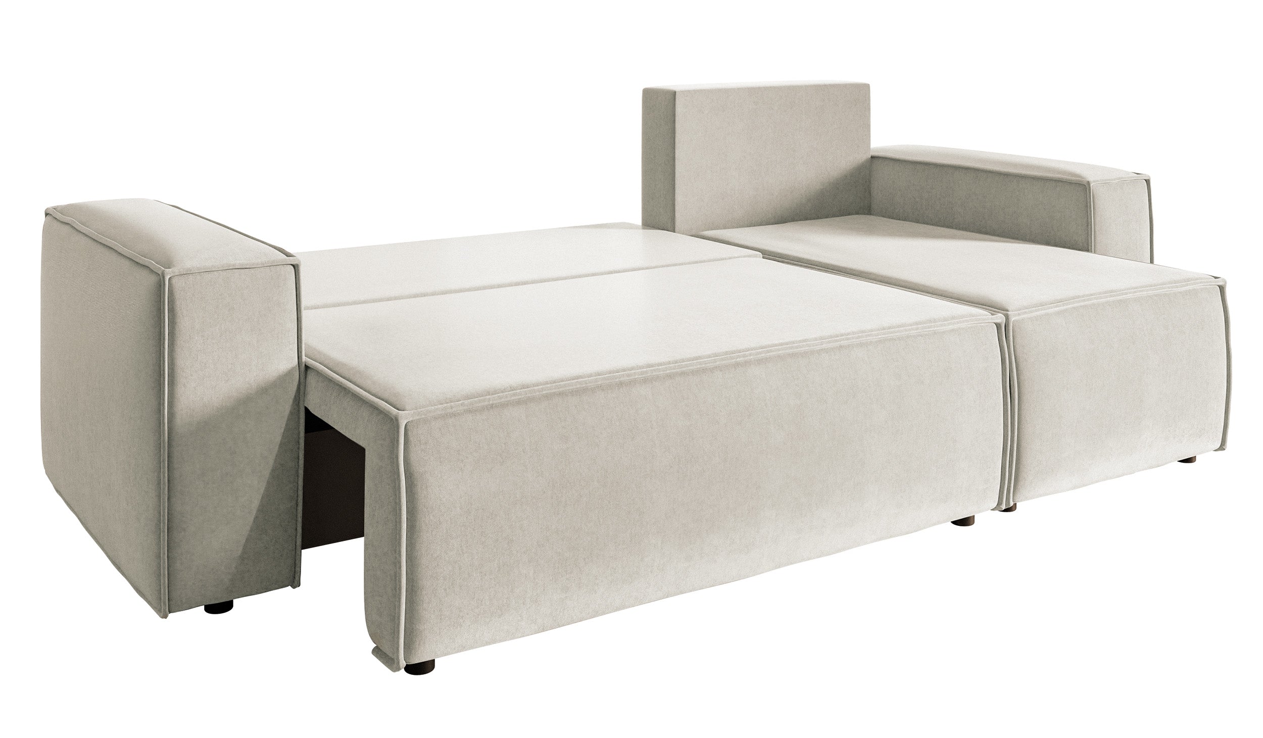 Ecksofa mit Schlaffunktion Copertino, L-förmig, mit Stauraum, universell, hellbeiger hydrophober Samtstoff