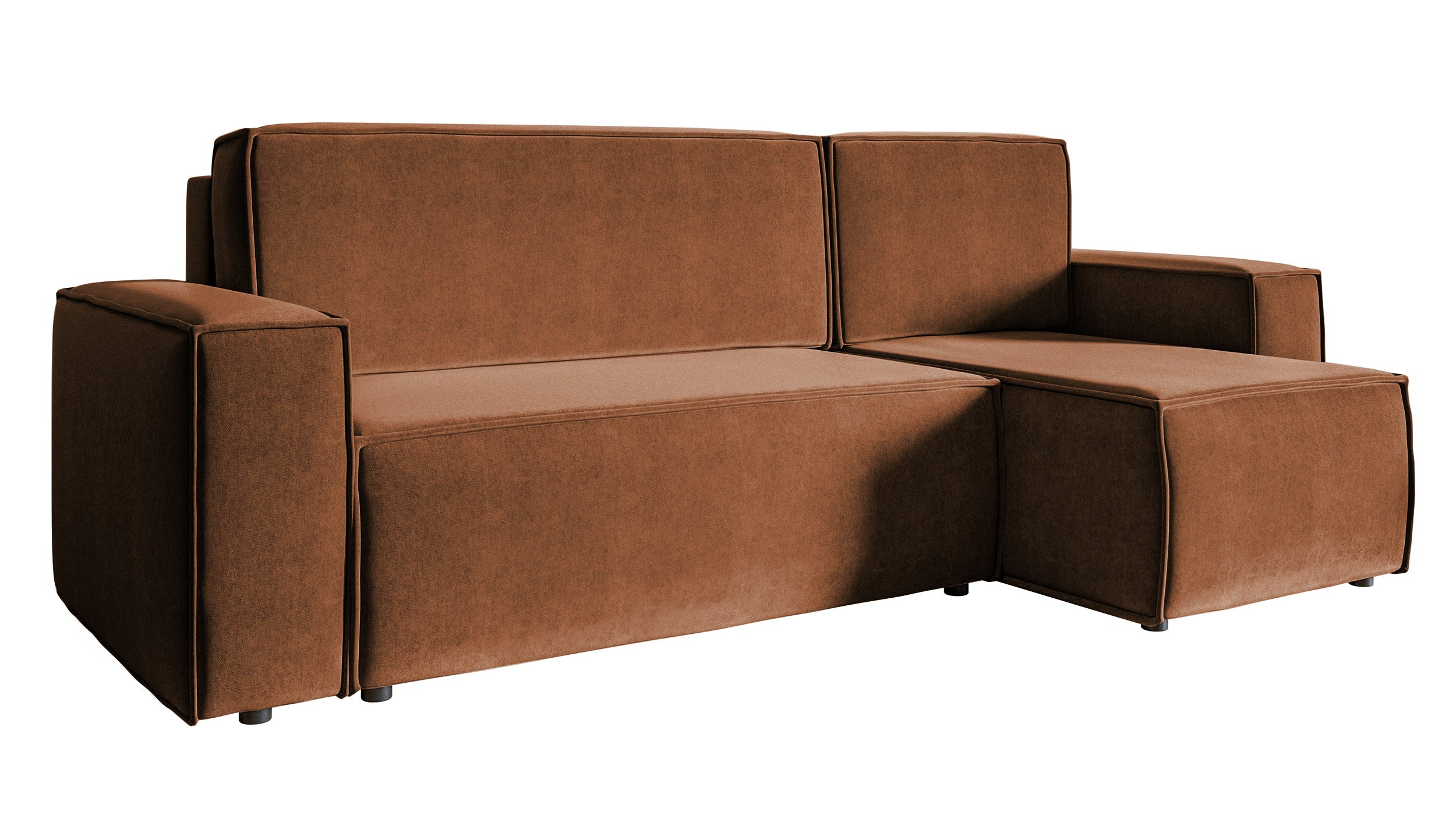 Ecksofa mit Schlafunktion Copertino, L-förmig, mit Stauraum, universell, kupferfarbener, wasserabweisender Samt