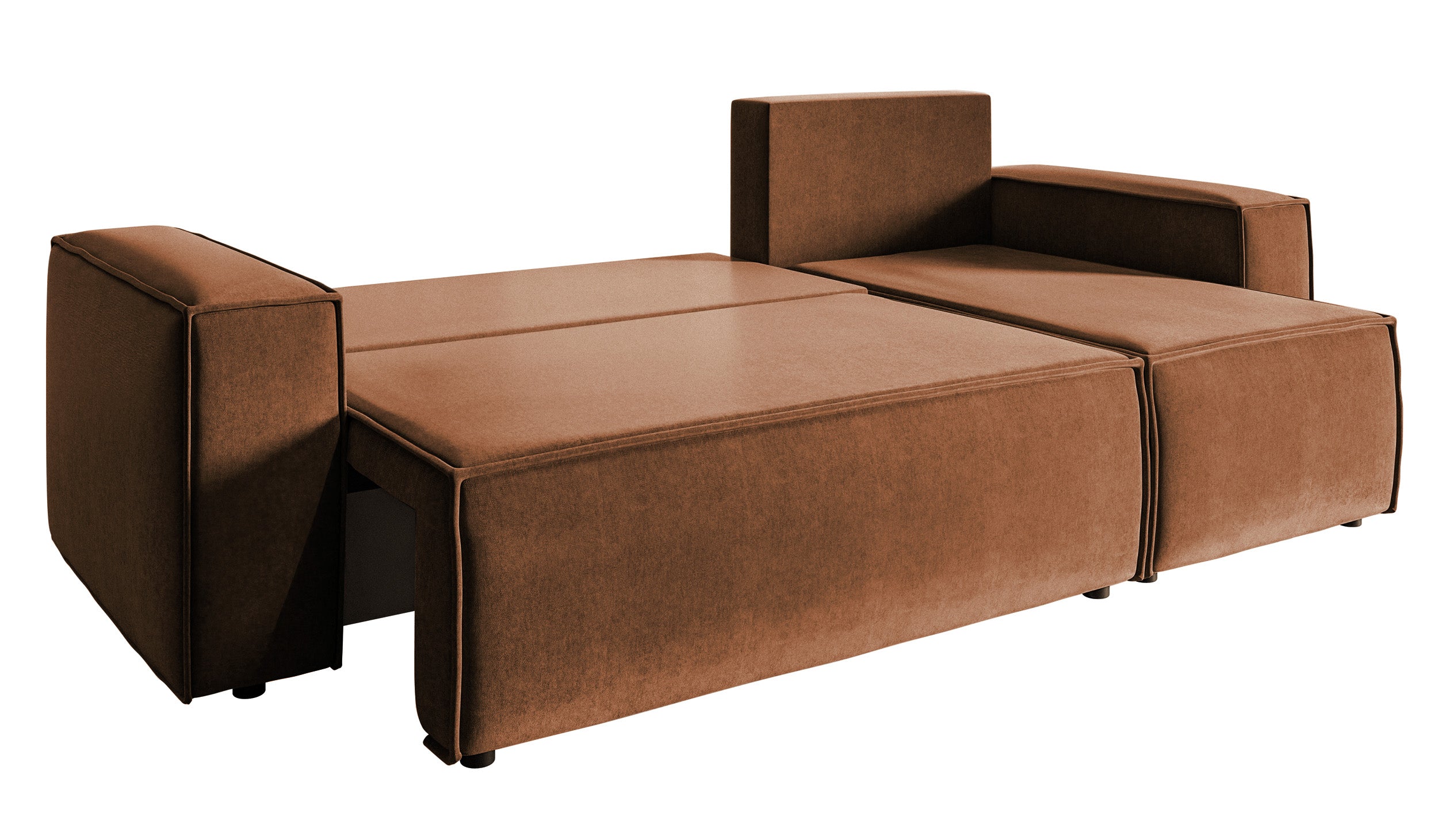 Ecksofa mit Schlafunktion Copertino, L-förmig, mit Stauraum, universell, kupferfarbener, wasserabweisender Samt