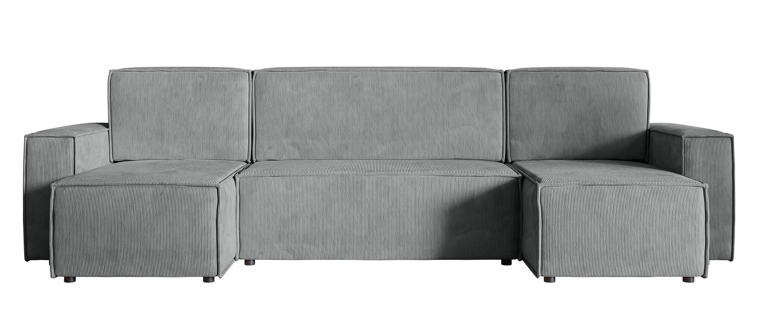 Ecksofa mit Schlaffunktion Copertino U-förmig mit Stauraum, universell, aschgrauer Cordstoff