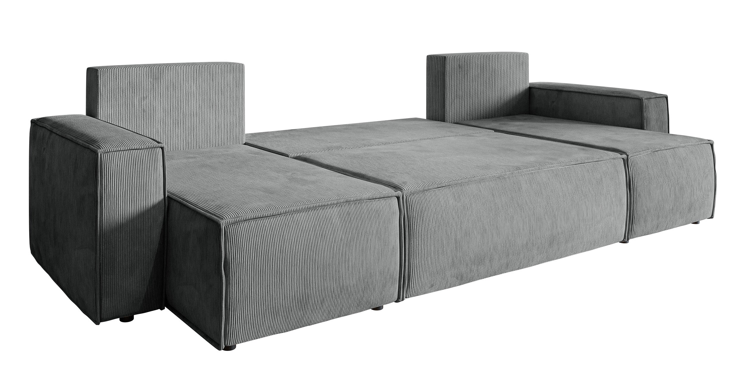 Ecksofa mit Schlaffunktion Copertino U-förmig mit Stauraum, universell, aschgrauer Cordstoff
