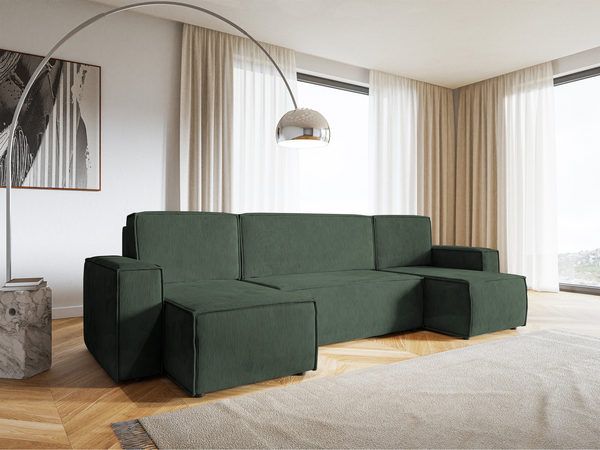 Ecksofa mit Schlaffunktion Copertino U-förmig mit Stauraum, universell, grün, Cord