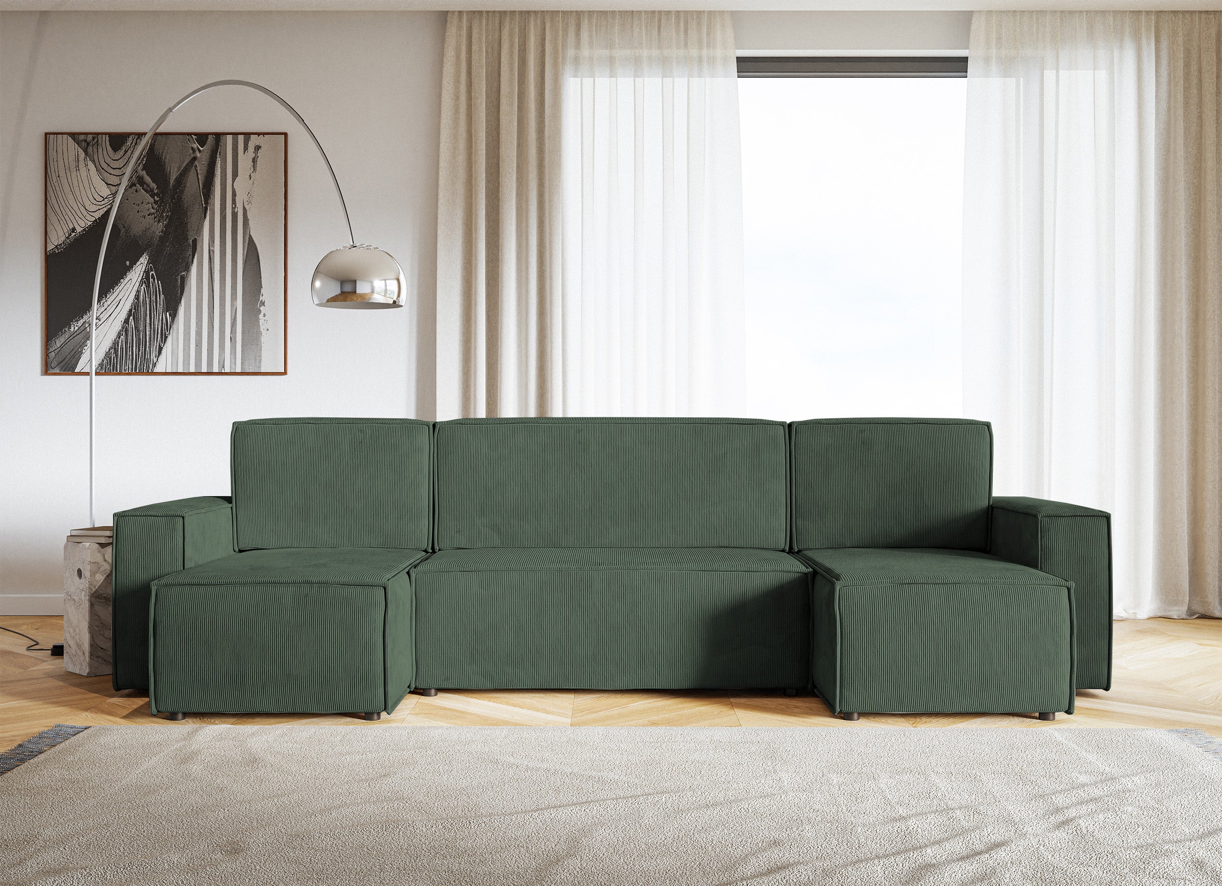 Ecksofa mit Schlaffunktion Copertino U-förmig mit Stauraum, universell, grün, Cord