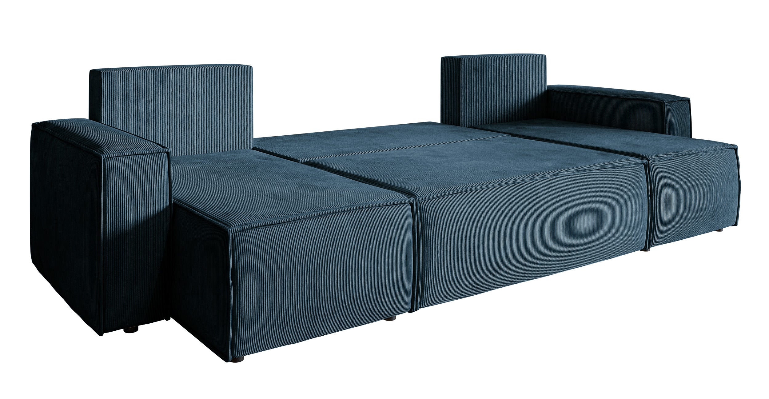 Ecksofa mit Schlaffunktion Copertino U-förmig mit Stauraum, universell, marineblauer Cordstoff