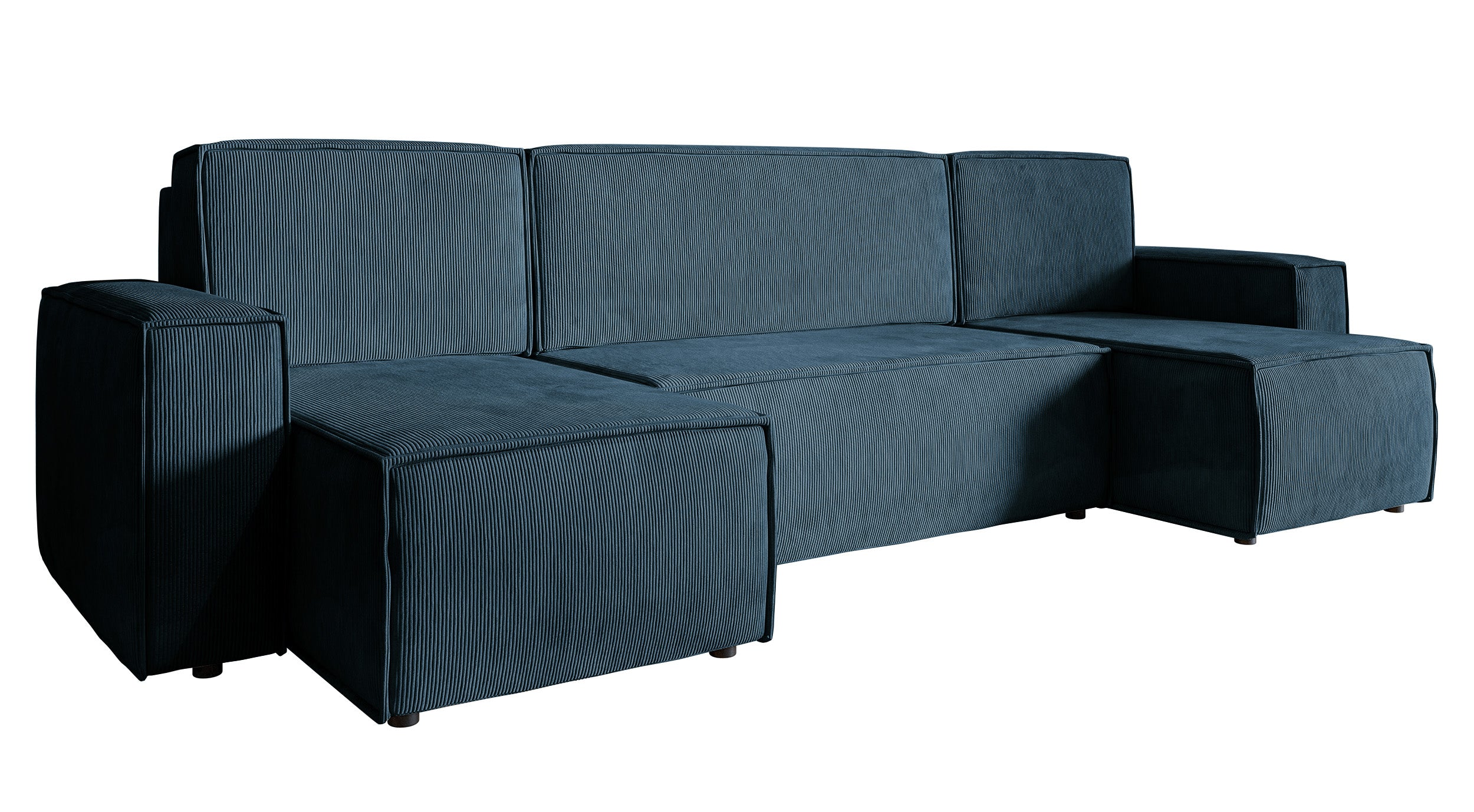 Ecksofa mit Schlaffunktion Copertino U-förmig mit Stauraum, universell, marineblauer Cordstoff