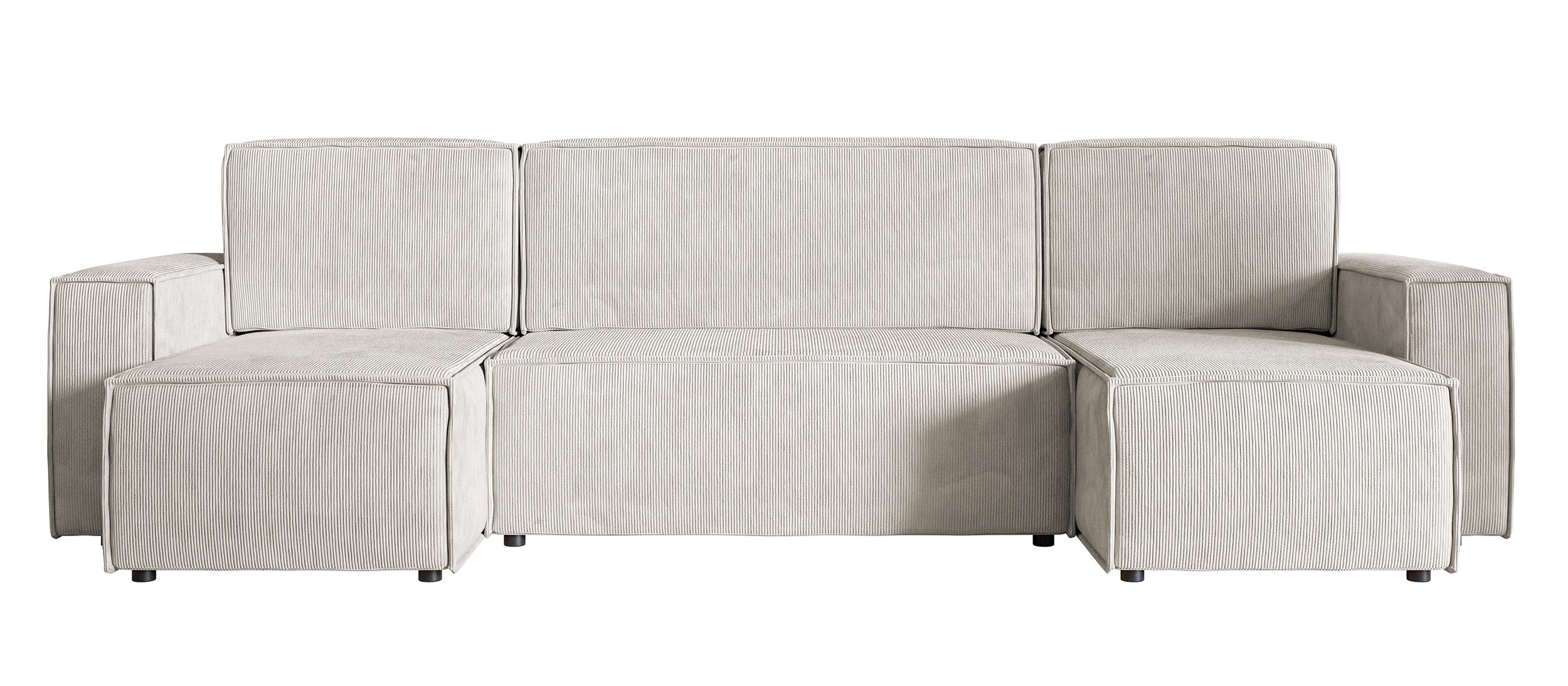 Ecksofa mit Schlaffunktion Copertino U-förmig mit Stauraum, universell, sandfarbener Cordstoff