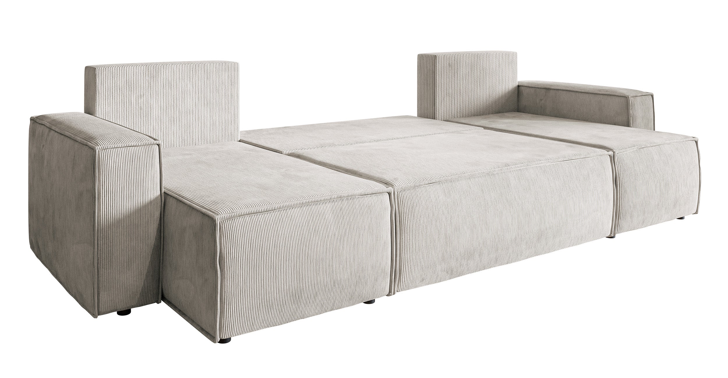 Ecksofa mit Schlaffunktion Copertino U-förmig mit Stauraum, universell, sandfarbener Cordstoff