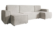 Ecksofa mit Schlaffunktion Copertino U-förmig mit Stauraum, universell, sandfarbener Cordstoff