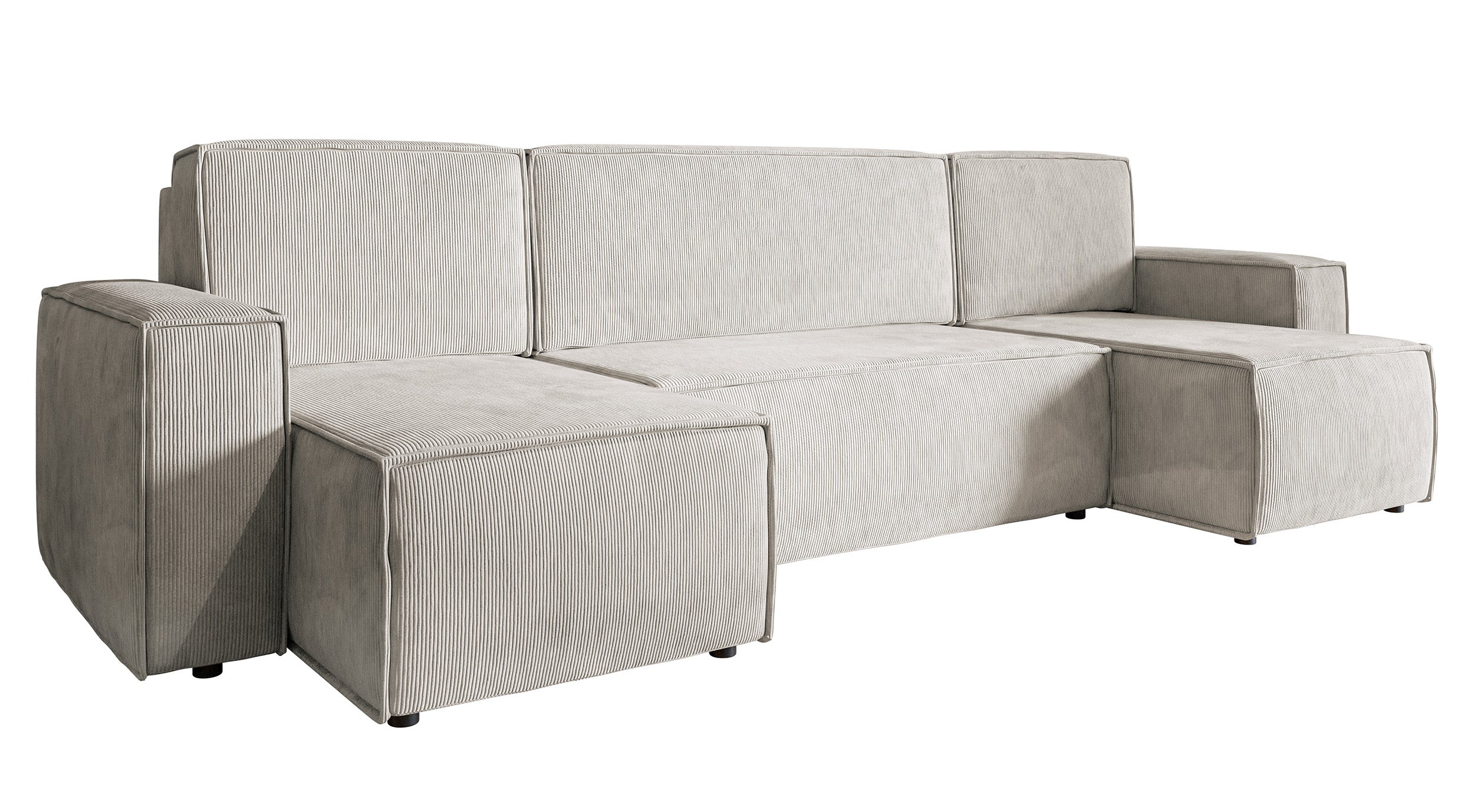 Ecksofa mit Schlaffunktion Copertino U-förmig mit Stauraum, universell, sandfarbener Cordstoff