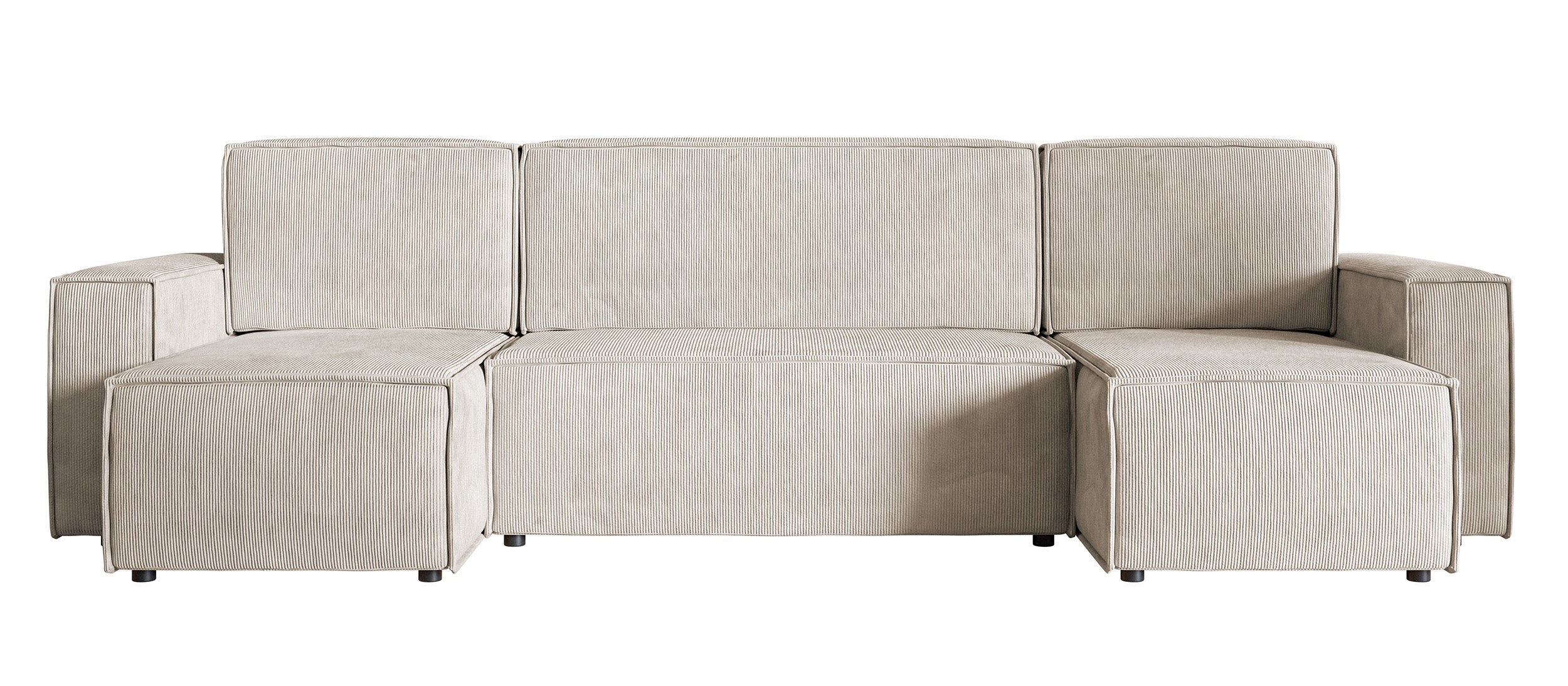 U-förmige Eckcouch Copertino mit Schlafunktion und Stauraum, universell beige Cordstoff