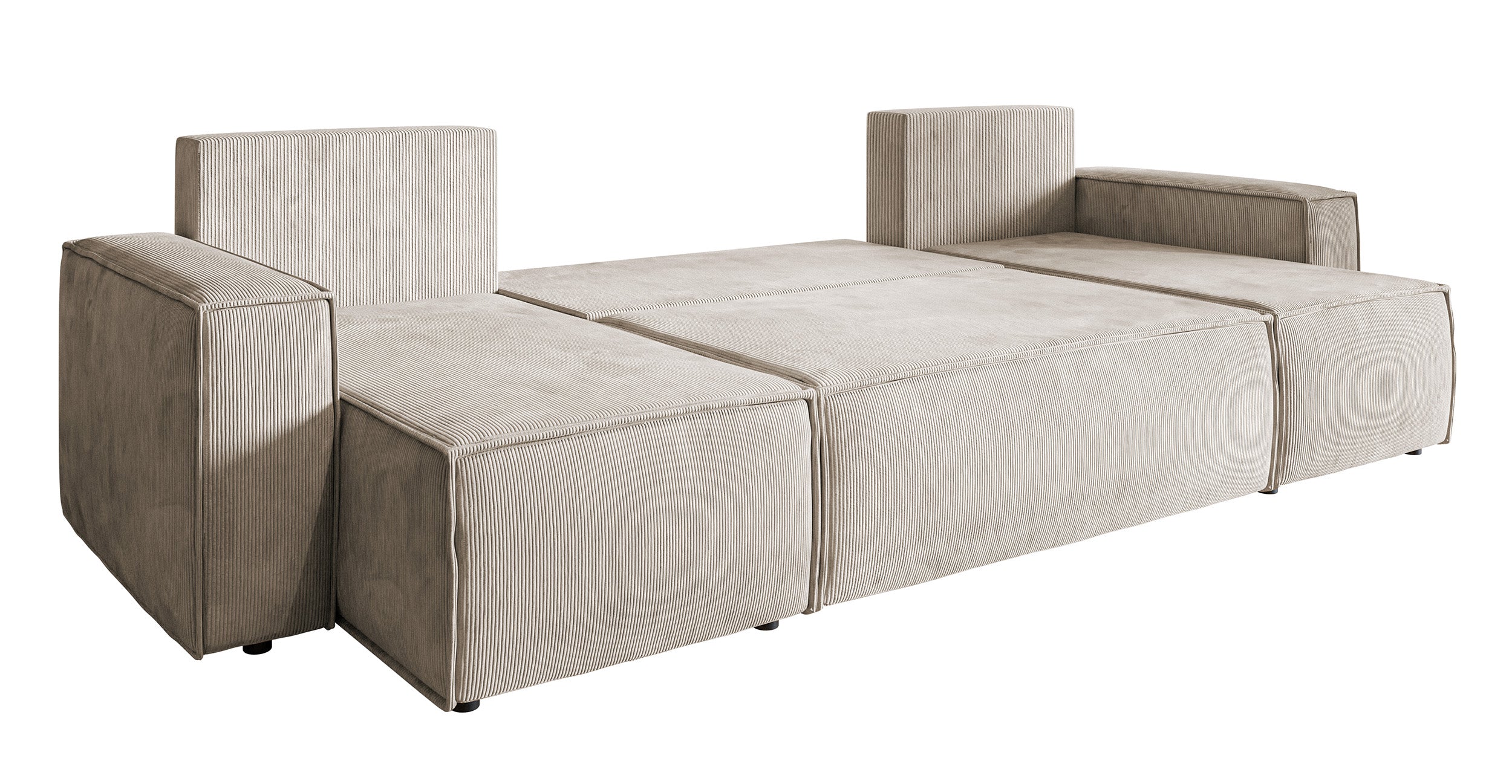 U-förmige Eckcouch Copertino mit Schlafunktion und Stauraum, universell beige Cordstoff