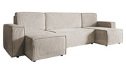 U-förmige Eckcouch Copertino mit Schlafunktion und Stauraum, universell beige Cordstoff