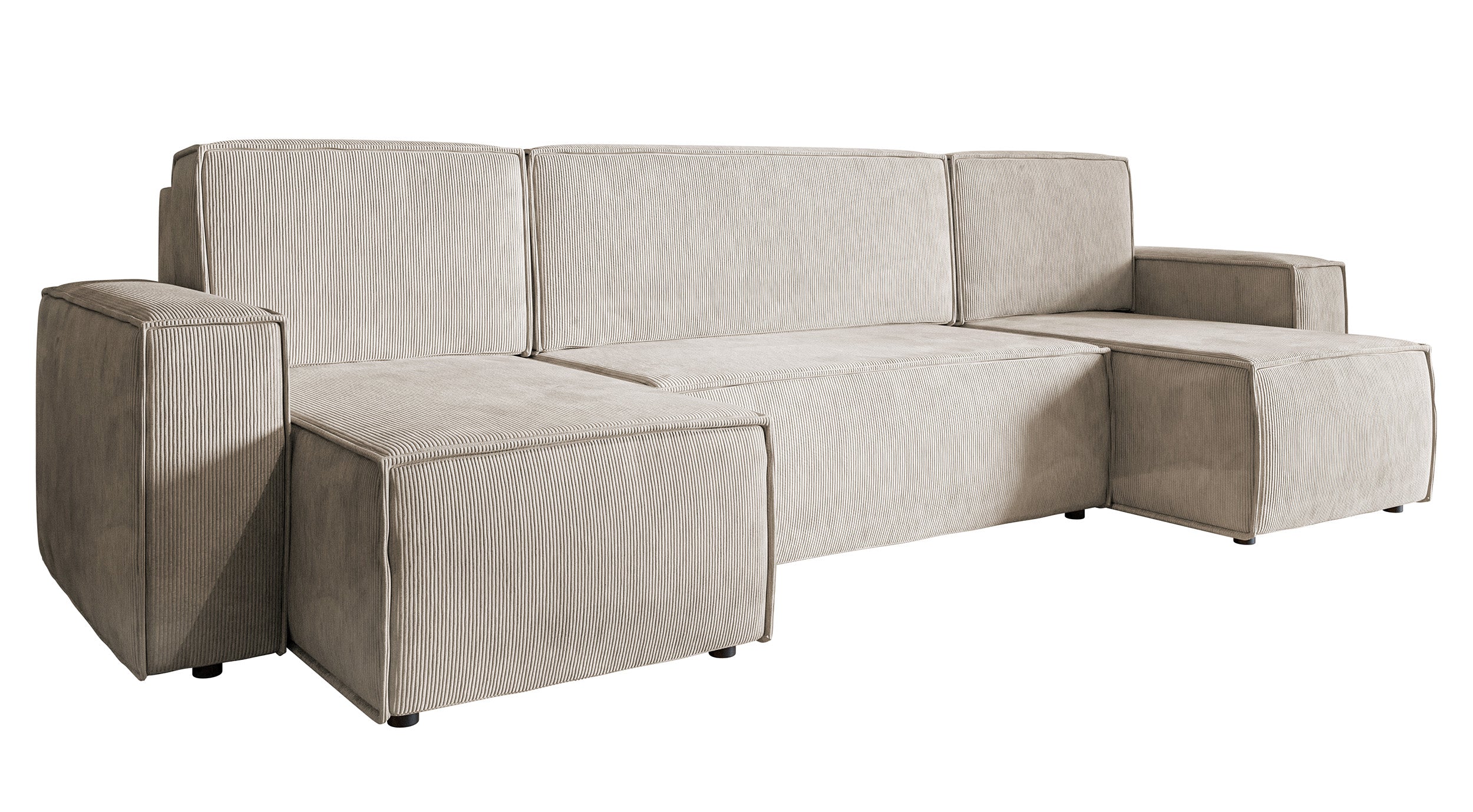 U-förmige Eckcouch Copertino mit Schlafunktion und Stauraum, universell beige Cordstoff