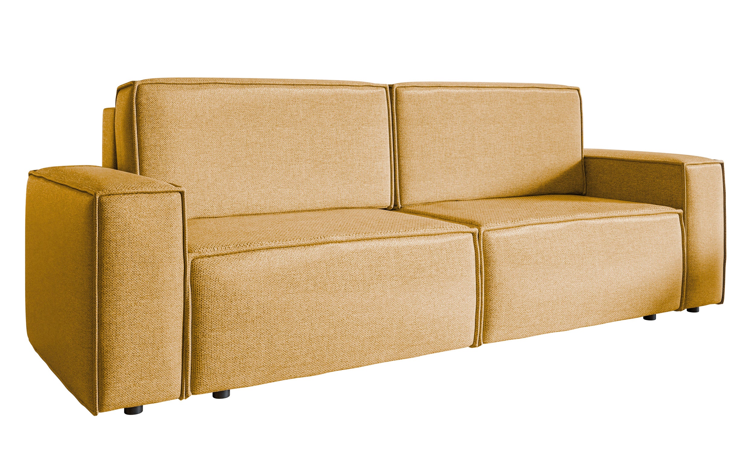 Dreisitziges ausklappbares Sofa Copertino in Senfgelb, leicht zu reinigendes Geflecht