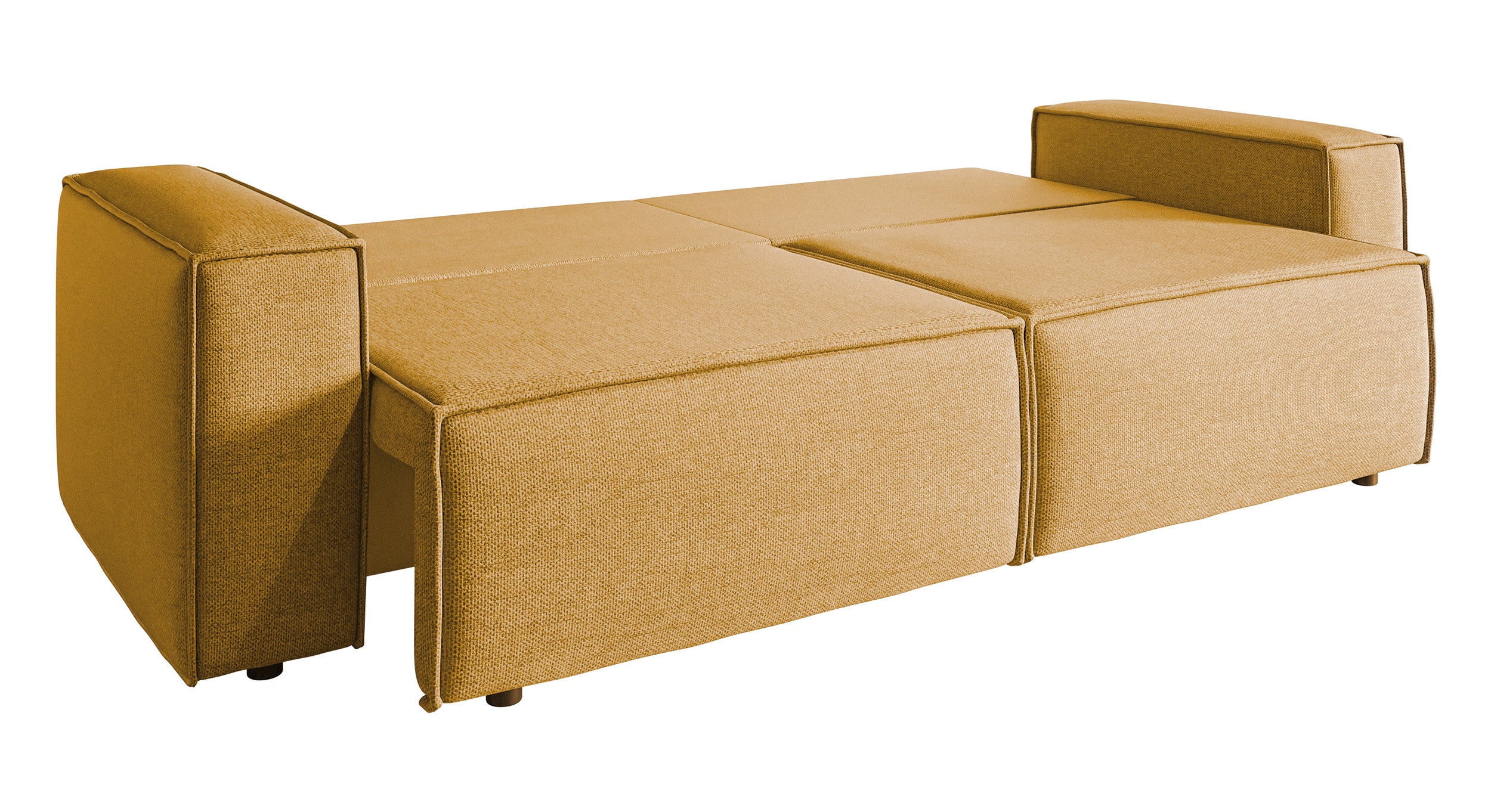Dreisitziges ausklappbares Sofa Copertino in Senfgelb, leicht zu reinigendes Geflecht