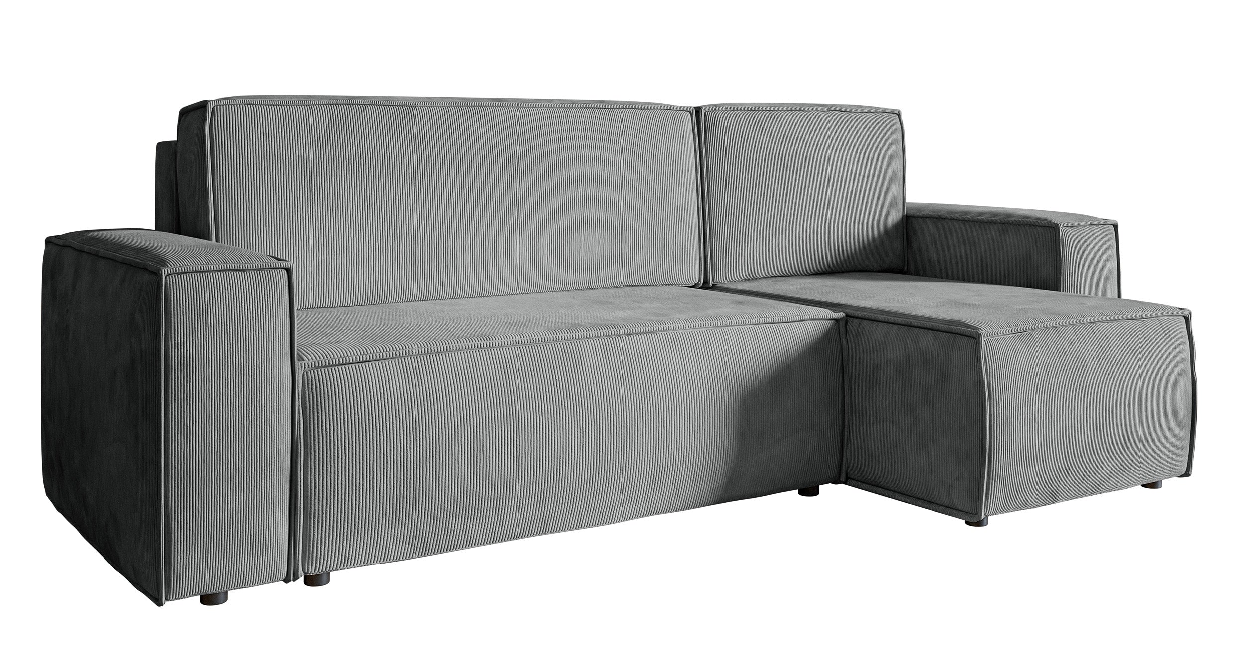 Ecksofa mit Schlaffunktion Copertino, L-förmig, mit Stauraum, universell, grauer Cord
