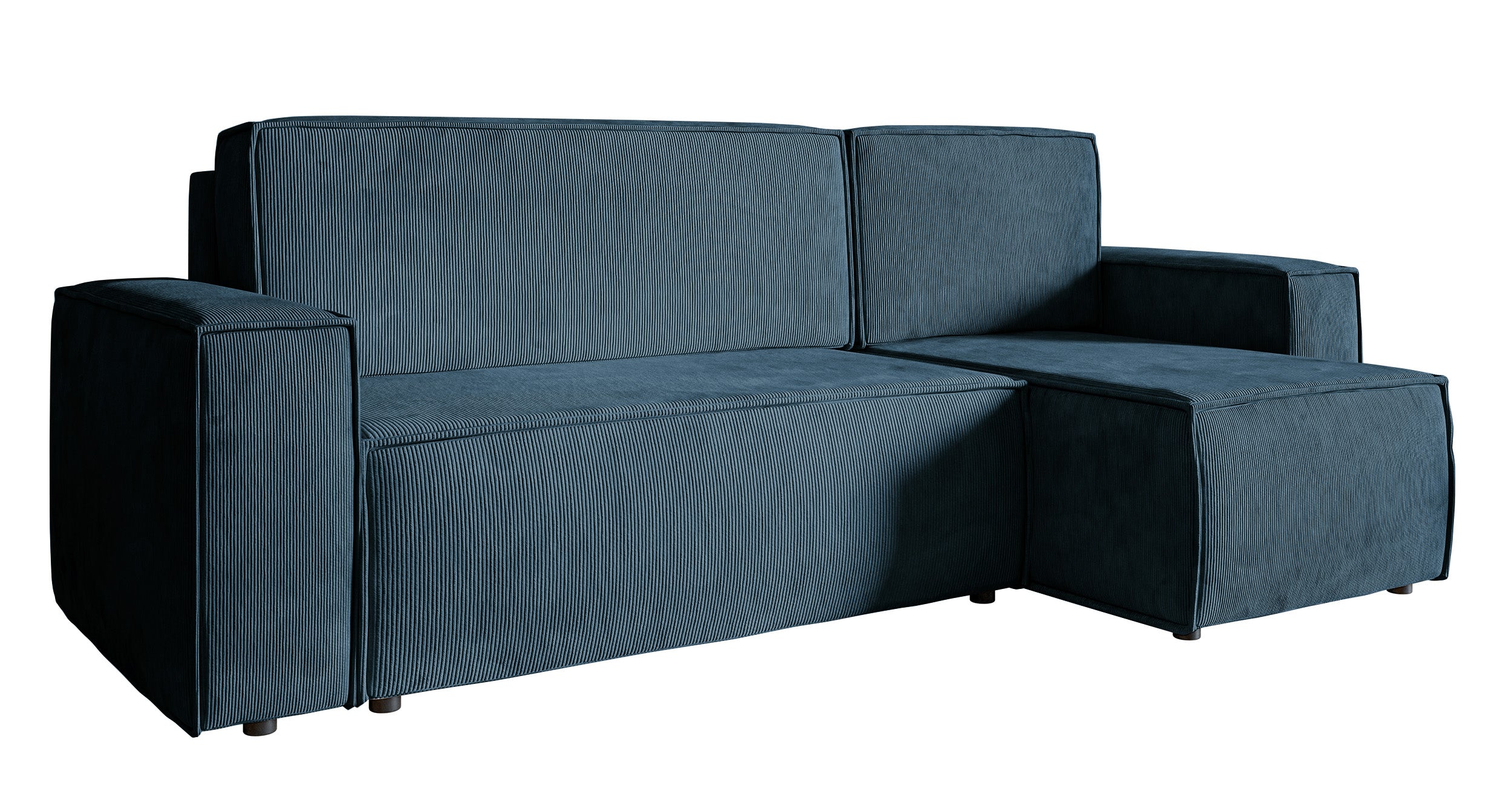 Ecksofa mit Schlaffunktion Copertino, L-förmig, mit Stauraum, universell, dunkelblauer Cordstoff