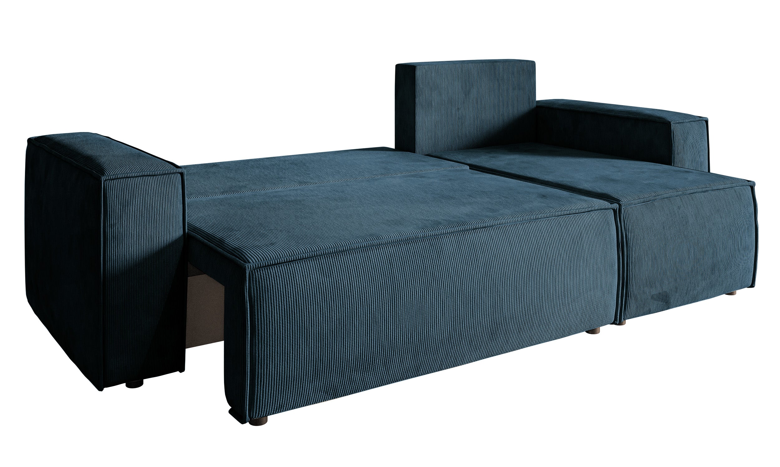Ecksofa mit Schlaffunktion Copertino, L-förmig, mit Stauraum, universell, dunkelblauer Cordstoff