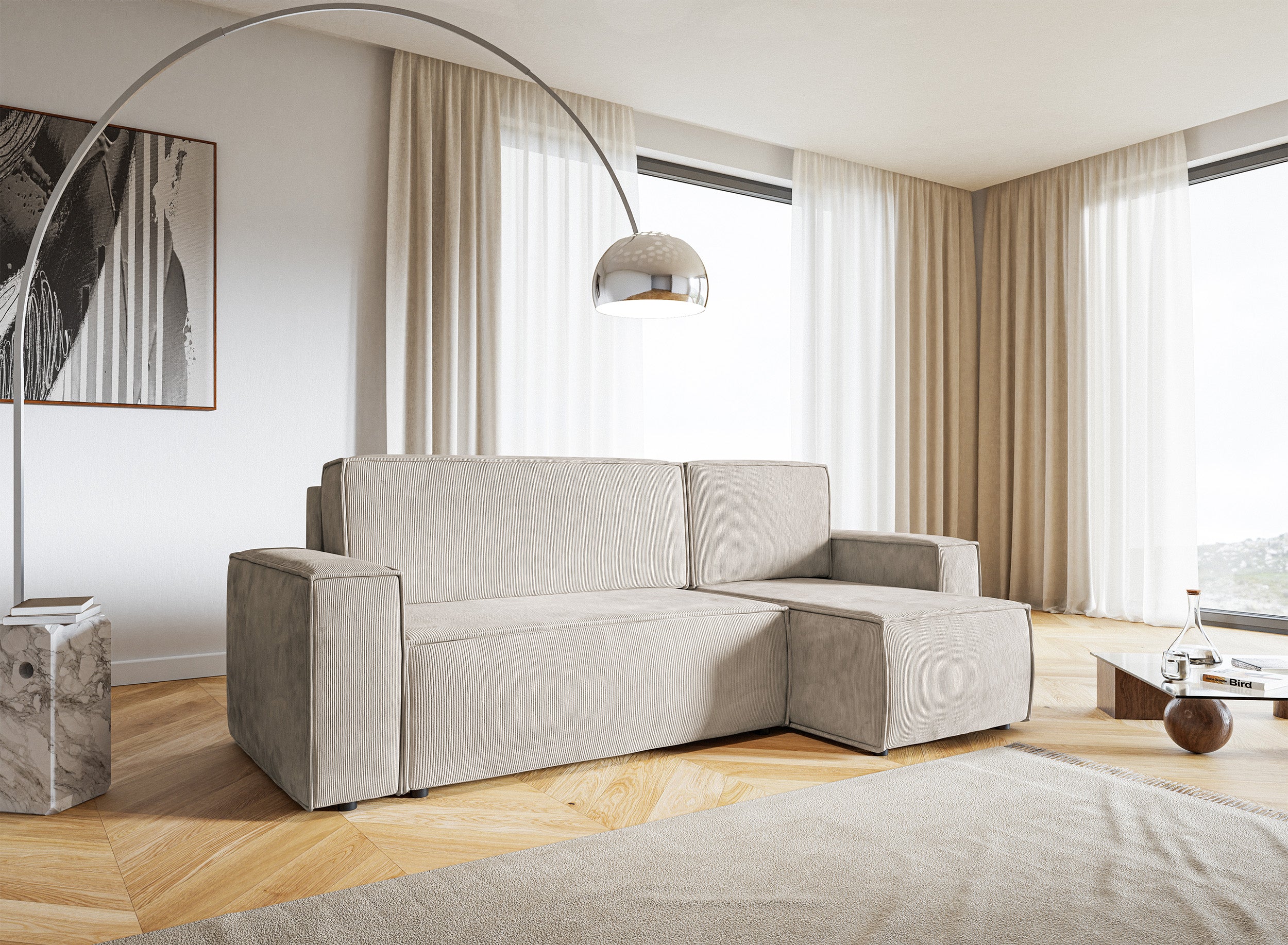 Ecksofa mit Schlaffunktion Copertino, L-förmig, mit Stauraum, universell, beige Cord